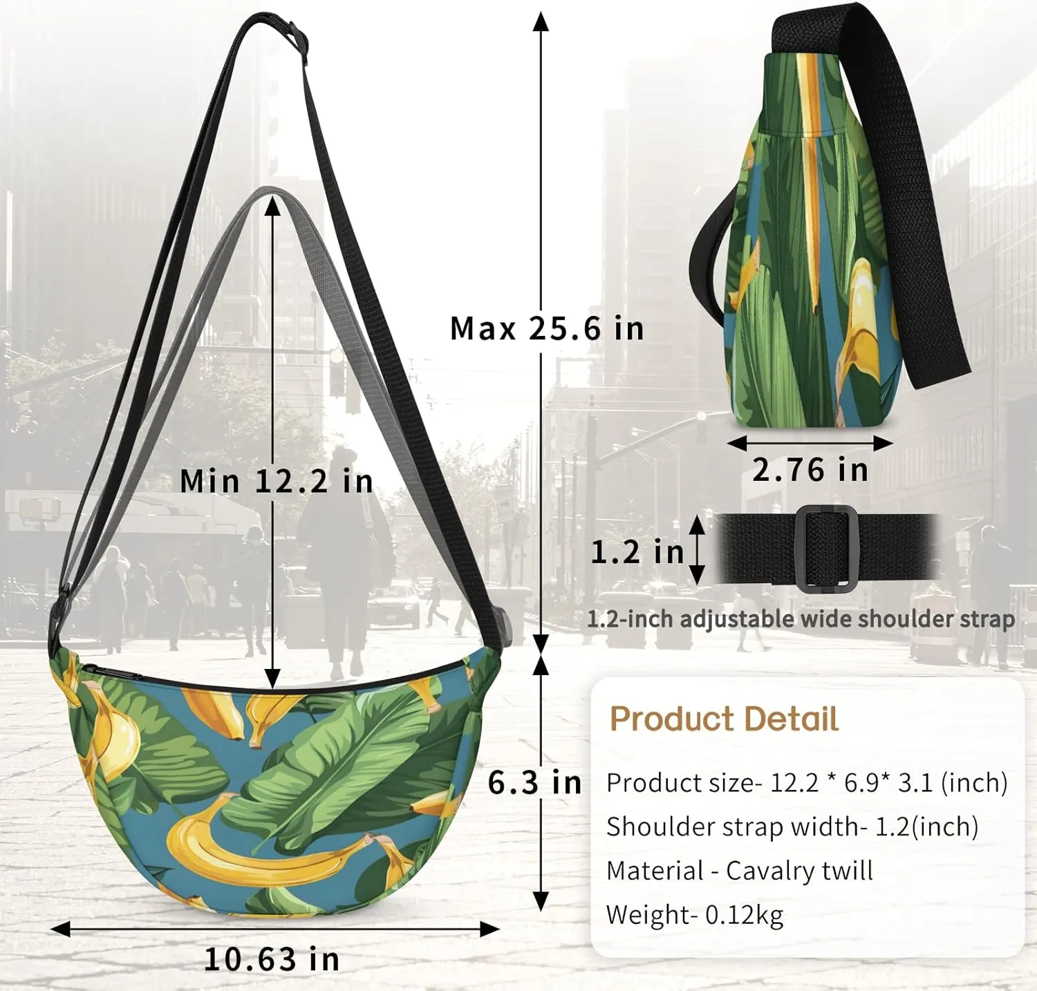 Crescent Bag for Women Men, Lightweight Medium Folding Crescent Moon Bag, Single Shoulder Bags with 2 Small Pockets