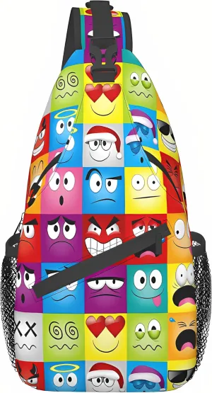 Cross Chest Bag Happy Face Fun Design Phone Holder Sling Bag Positive Smile Crossbody Backpack For Hiking Daypack Chest Bag Travel, Hiking