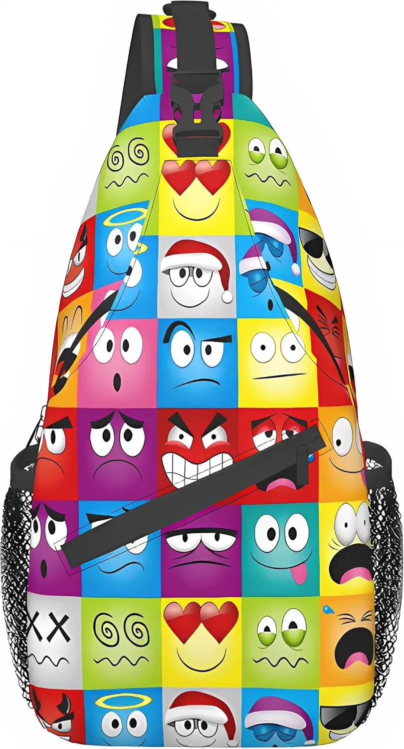 Cross Chest Bag Happy Face Fun Design Phone Holder Sling Bag Positive Smile Crossbody Backpack For Hiking Daypack Chest Bag Travel, Hiking
