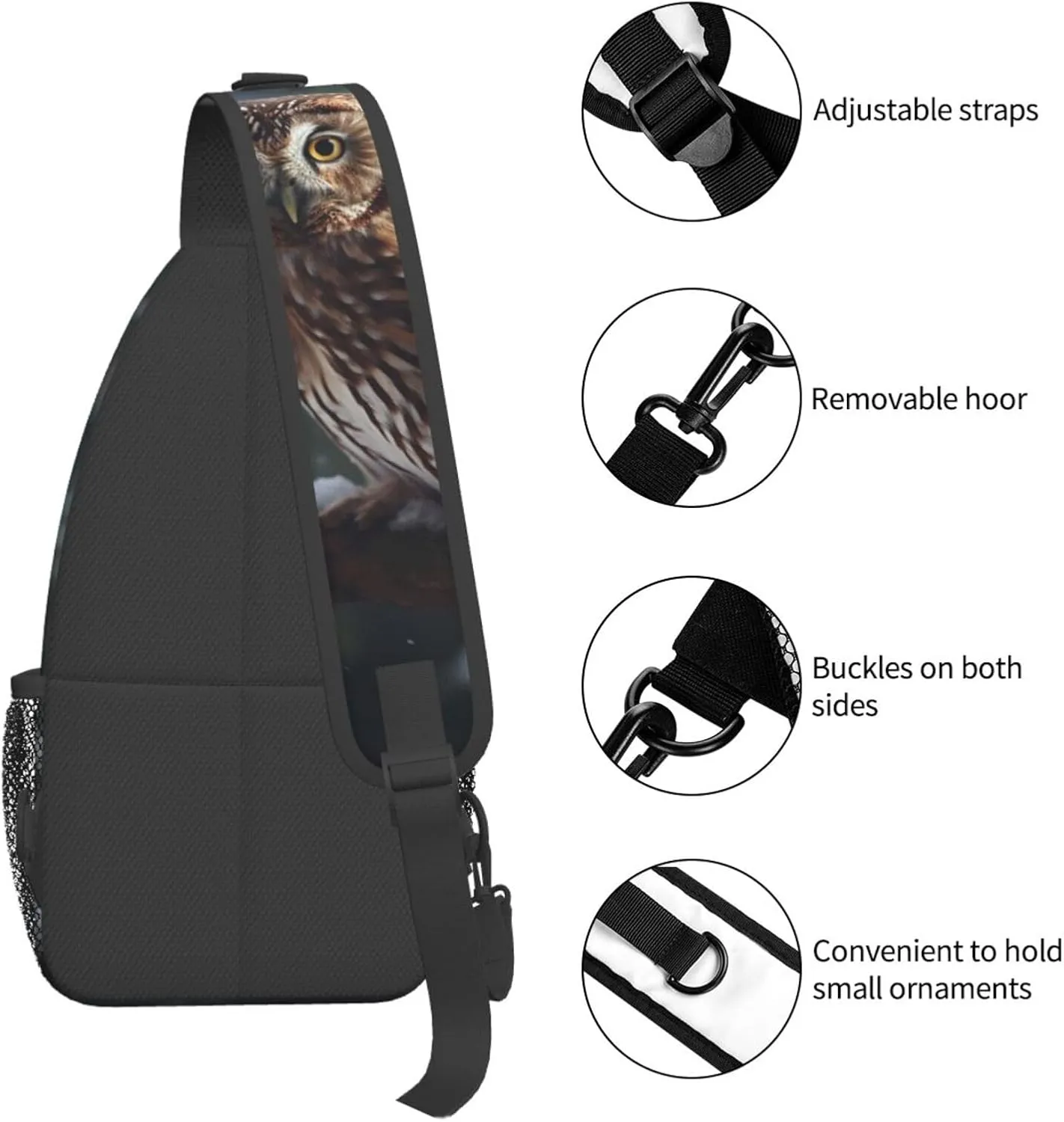 Cross Chest Bag Sling Backpack Owl on Winter Branch Sling Bag Crossbody Shoulder Bag Travel Hiking Daypack
