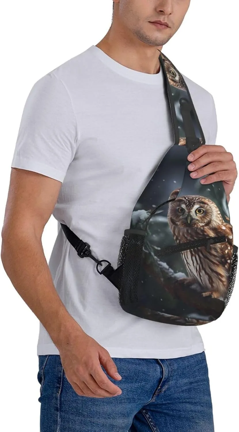 Cross Chest Bag Sling Backpack Owl on Winter Branch Sling Bag Crossbody Shoulder Bag Travel Hiking Daypack