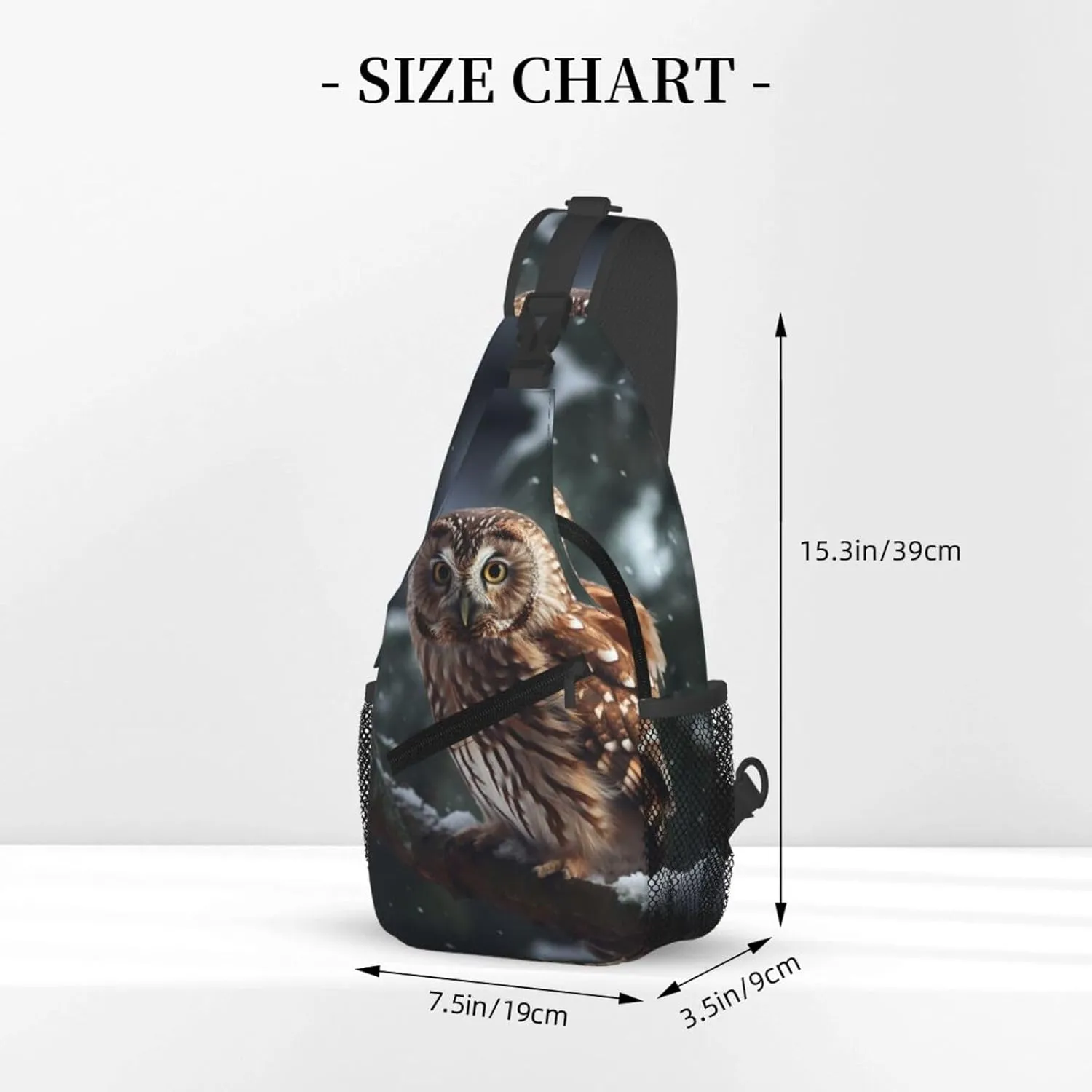 Cross Chest Bag Sling Backpack Owl on Winter Branch Sling Bag Crossbody Shoulder Bag Travel Hiking Daypack