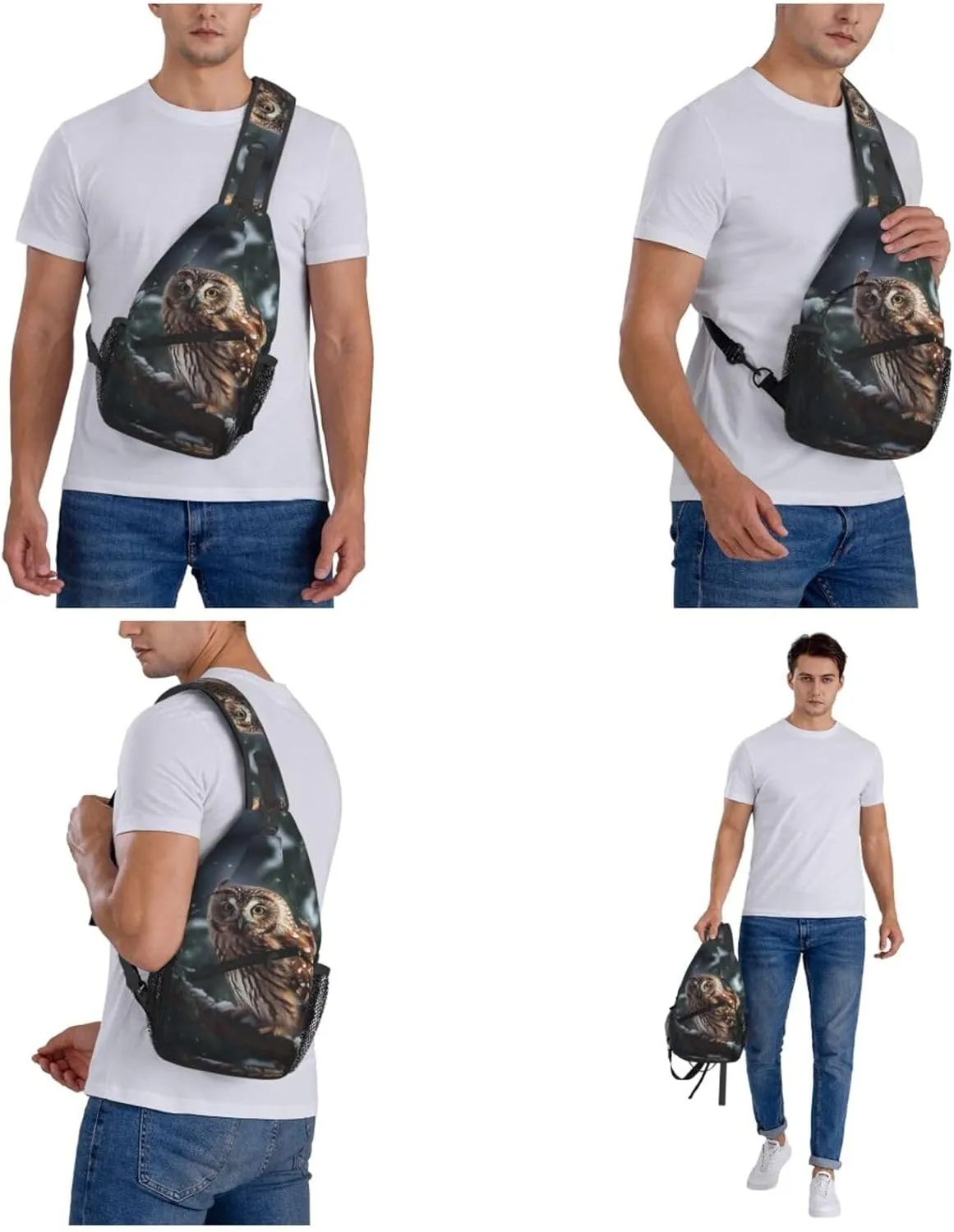 Cross Chest Bag Sling Backpack Owl on Winter Branch Sling Bag Crossbody Shoulder Bag Travel Hiking Daypack