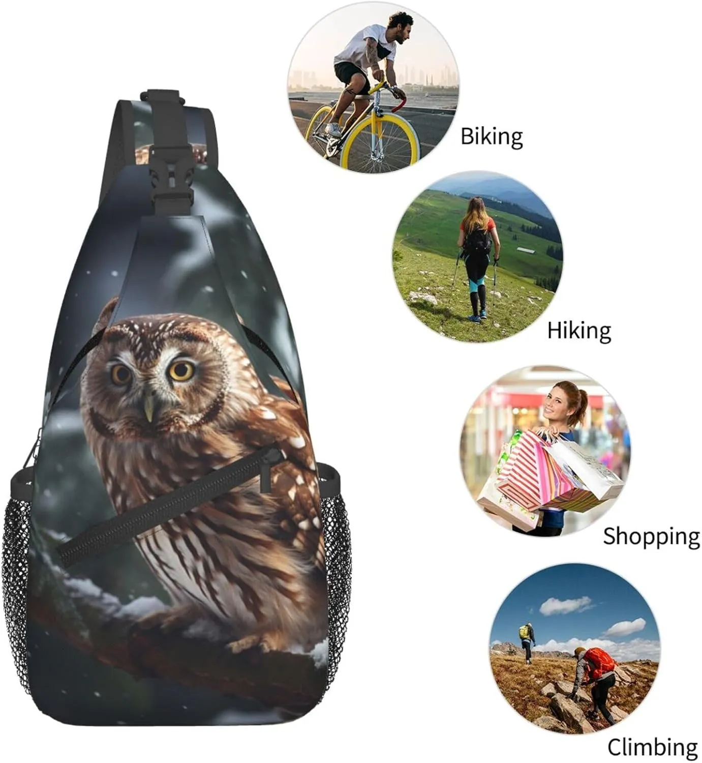 Cross Chest Bag Sling Backpack Owl on Winter Branch Sling Bag Crossbody Shoulder Bag Travel Hiking Daypack