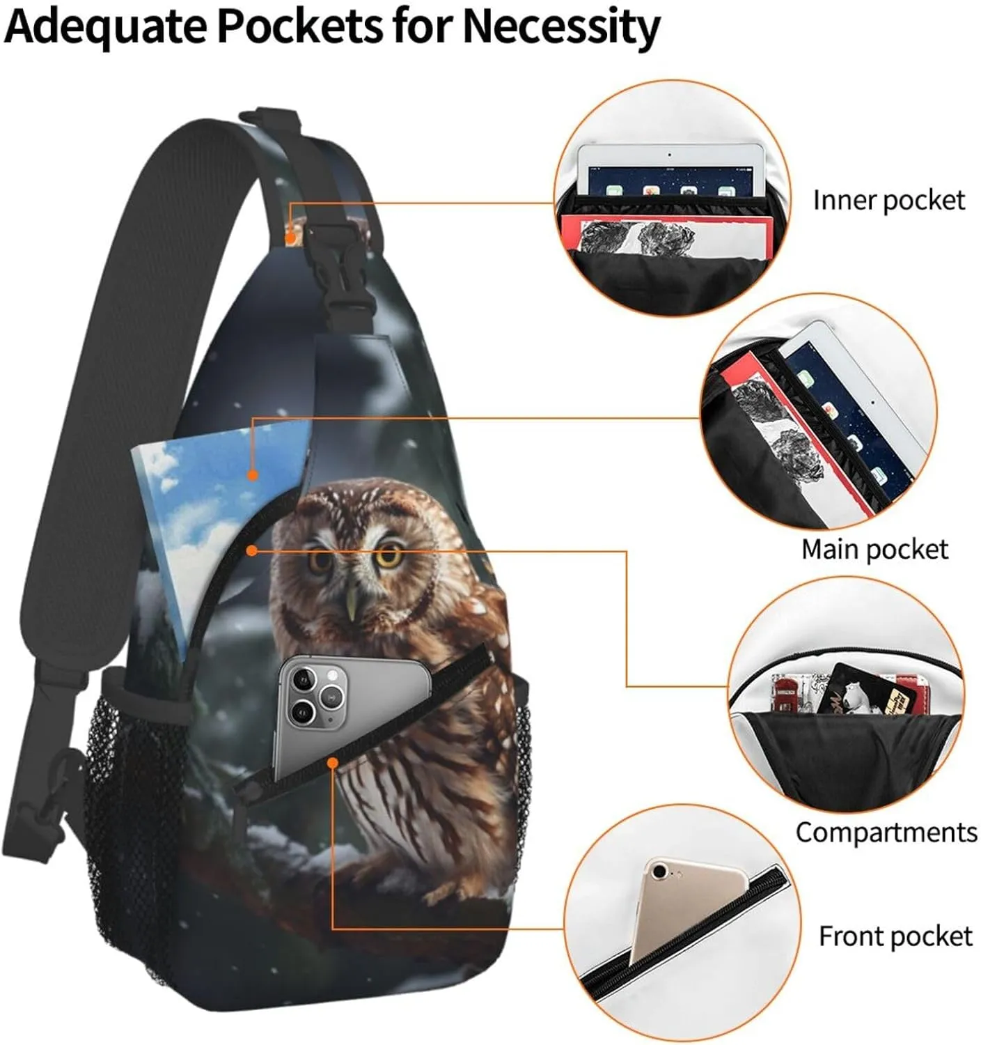 Cross Chest Bag Sling Backpack Owl on Winter Branch Sling Bag Crossbody Shoulder Bag Travel Hiking Daypack