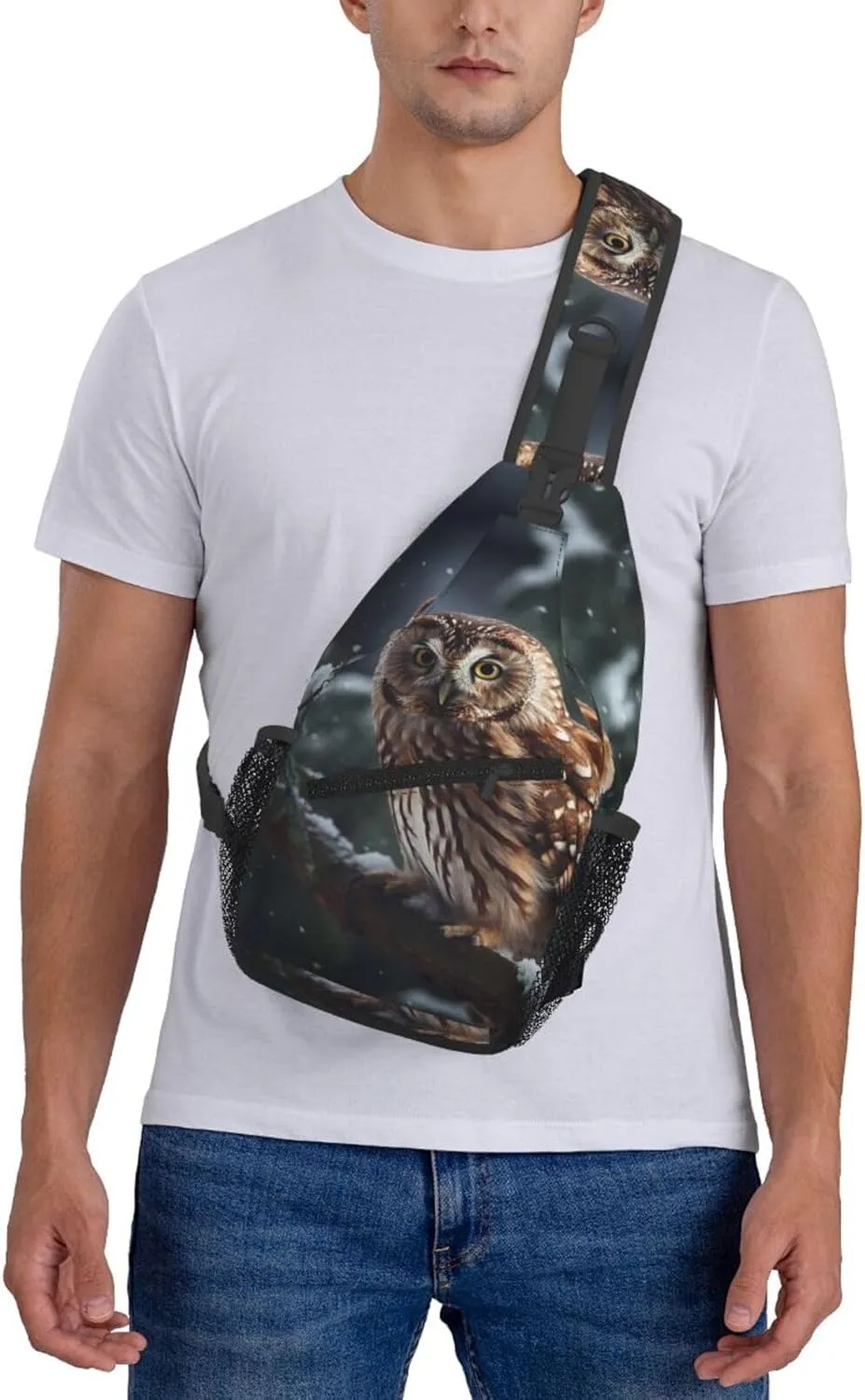 Cross Chest Bag Sling Backpack Owl on Winter Branch Sling Bag Crossbody Shoulder Bag Travel Hiking Daypack