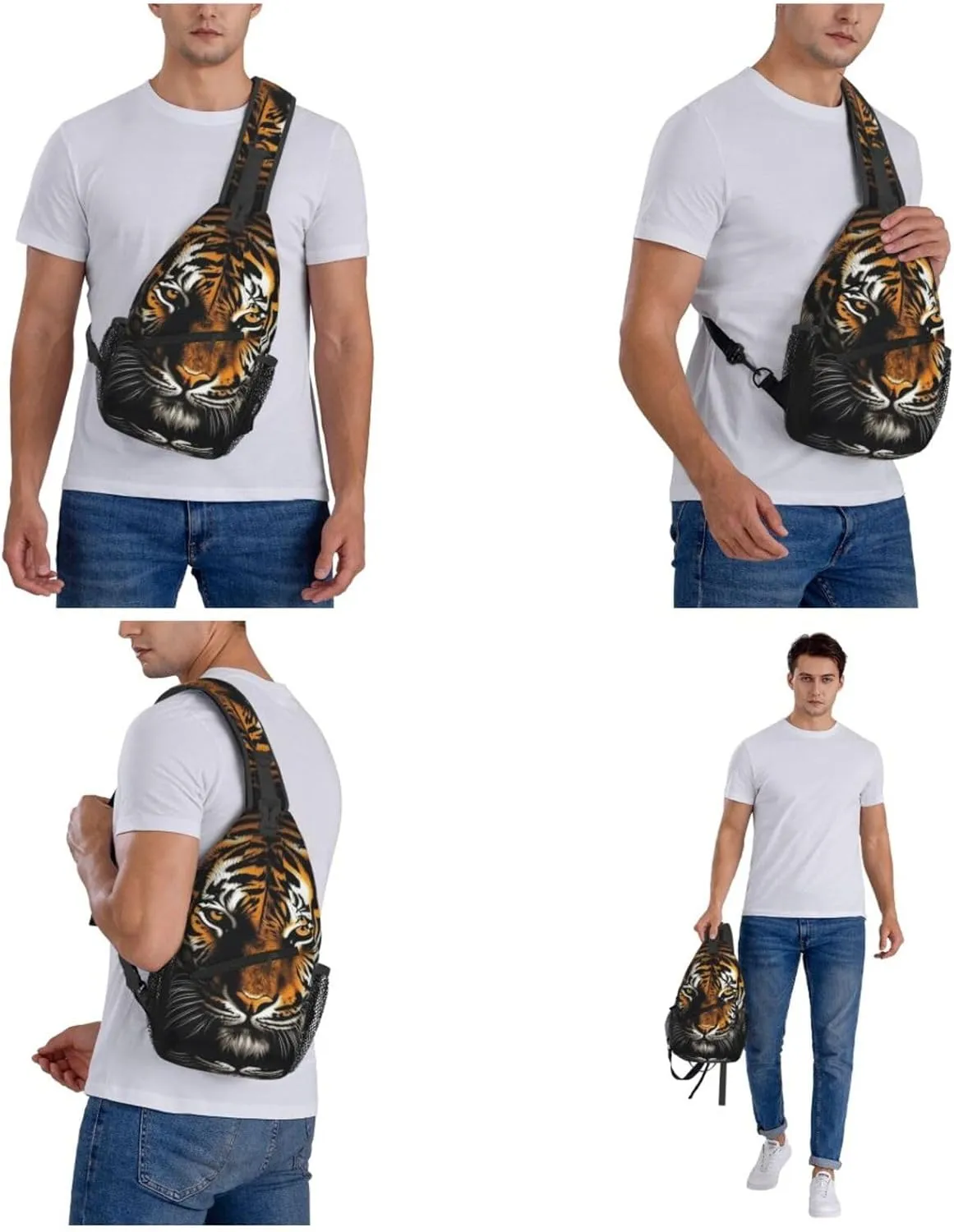 Cross Chest Bag Sling Backpack Turquoise Colored Flowers Sling Bag Crossbody Shoulder Bag Travel Hiking Daypack