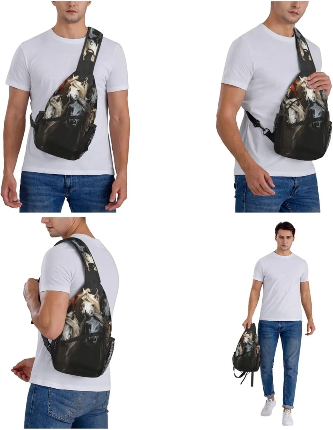 Crossbody Bags for Women Men Trendy Sling Bag Casual Chest Bag Mosaic Collage Shoulder Bag for Travel Sport
