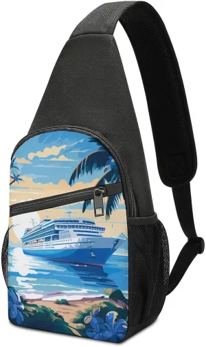 Cruise Ship at Tropical Beach Small Sling Bag Crossbody Bags Casual Chest Bag Daypack for Travel Sports Hiking
