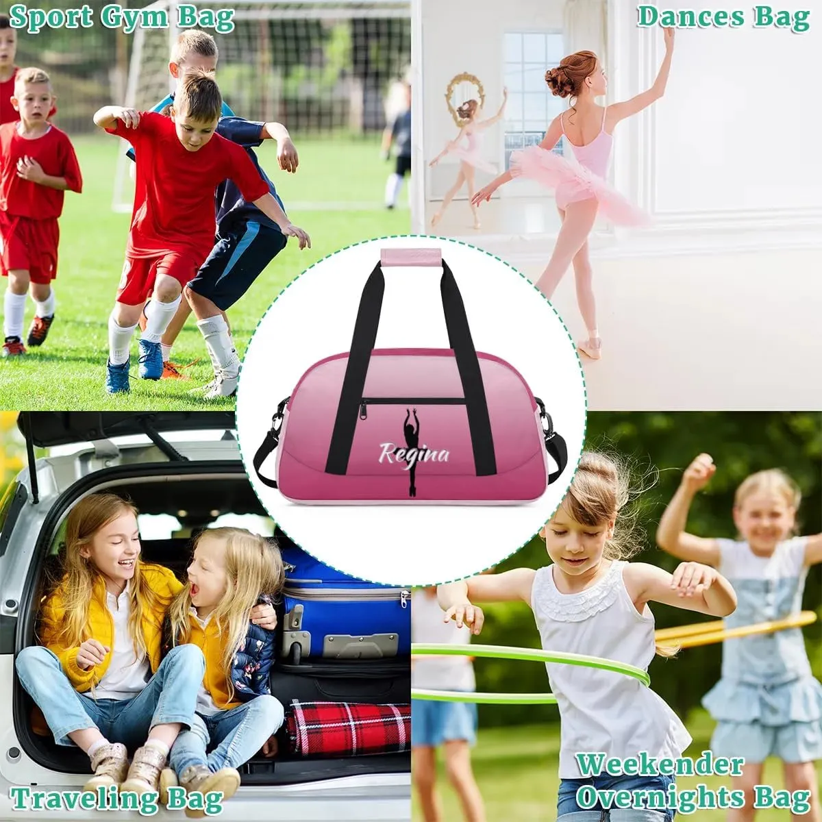 Custom Dance Bag Personalized Duffel Dance Bags Gymnastics Sport Bag Waterproof Carry on Travel Bag Overnight Weekender Bags, Dark Pink Gradient