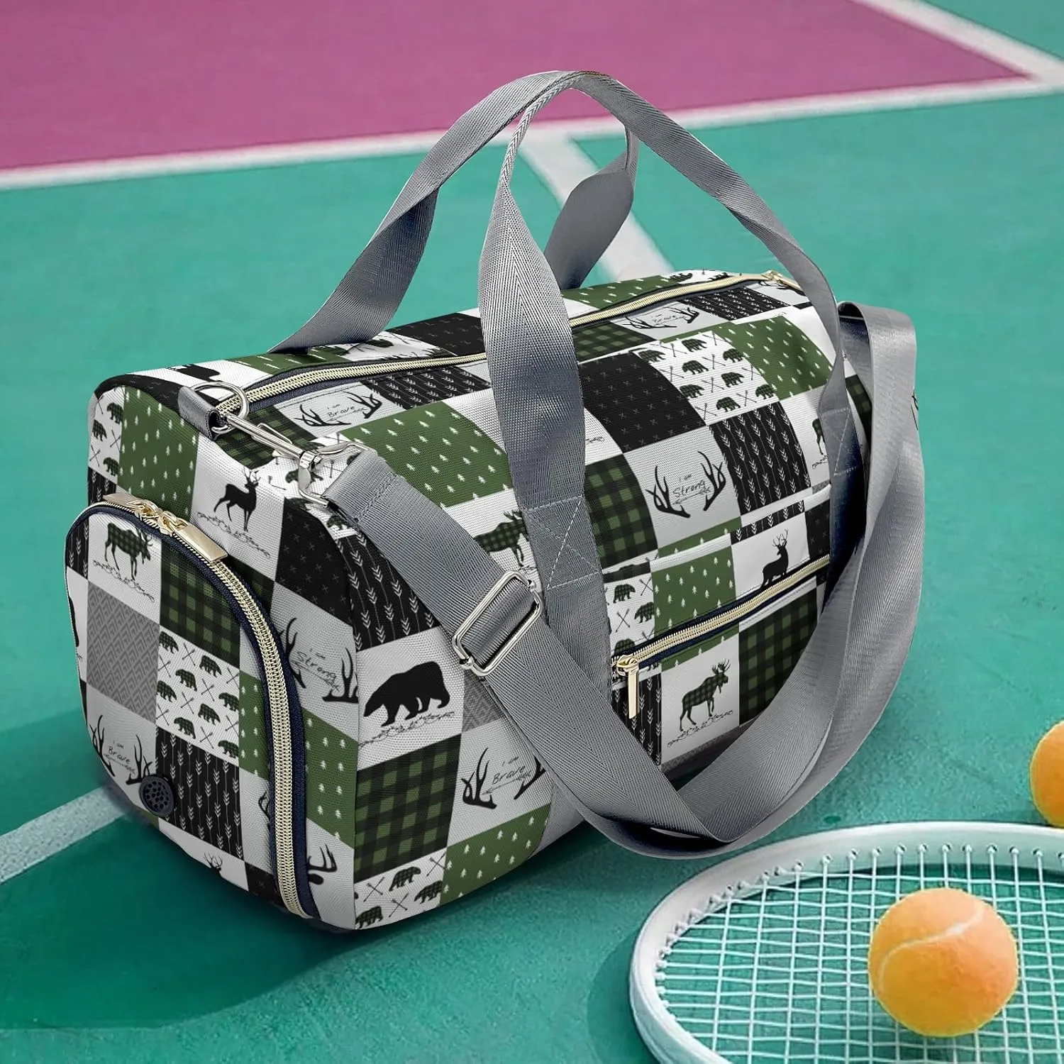 Custom Duffel Bag Woodland Deer Bear Plaid Adventure Awaits: Best Travel Bags for Hiking and Sports