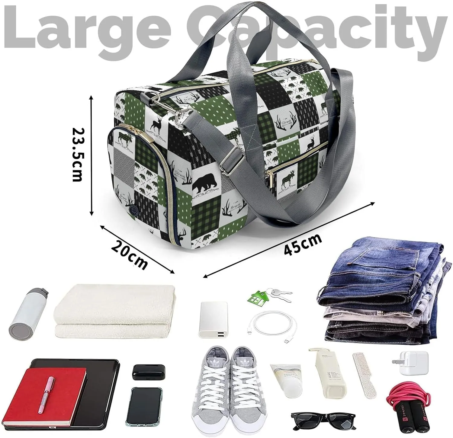 Custom Duffel Bag Woodland Deer Bear Plaid Adventure Awaits: Best Travel Bags for Hiking and Sports