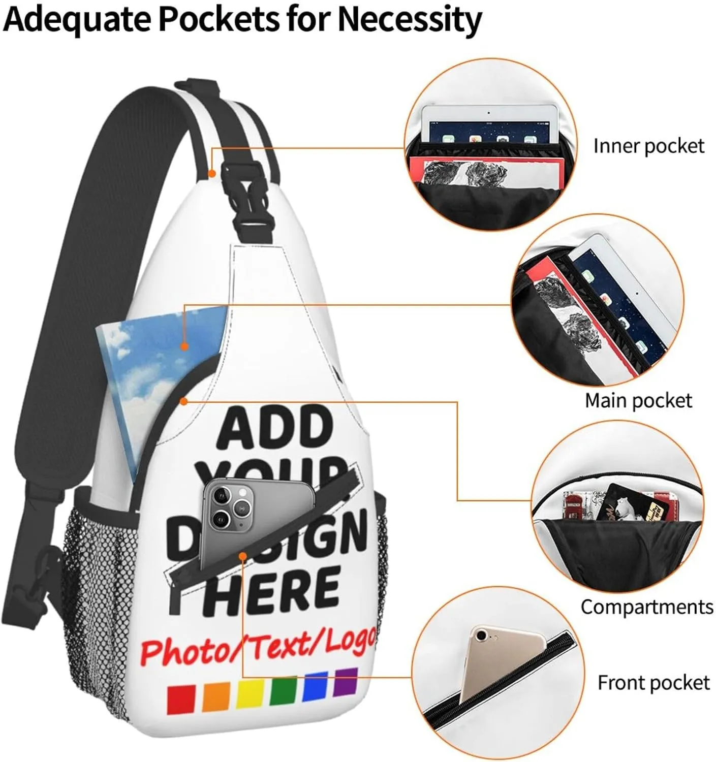 Custom Sling Bag Custom Bags Personalized Shoulder Daypacks Crossbody Bags Chest Bag Travel Hiking Daypack For Men Women