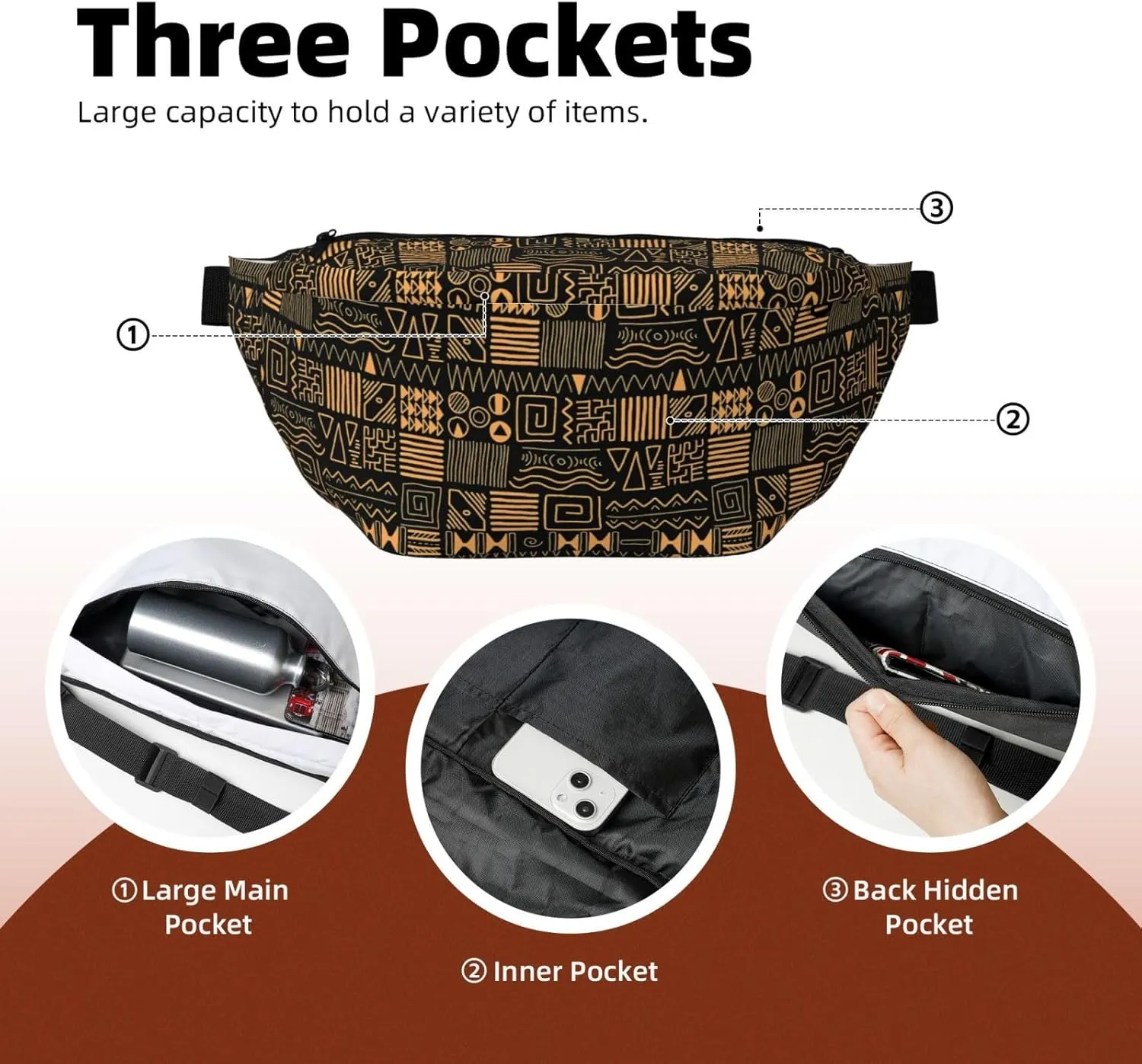 Cute African Tribes Bags for Women Men Crossbody Waist Bag With Adjustable Strap Fanny Pack