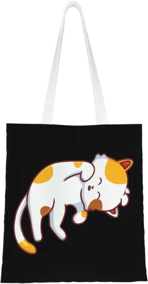 Cute Cat Lying on the Ground Tote Bag for Women Canvas Shopping Bags Reusable Large Capacity Casual Shoulder Handbags Grocery Bags DIY Gift Bags