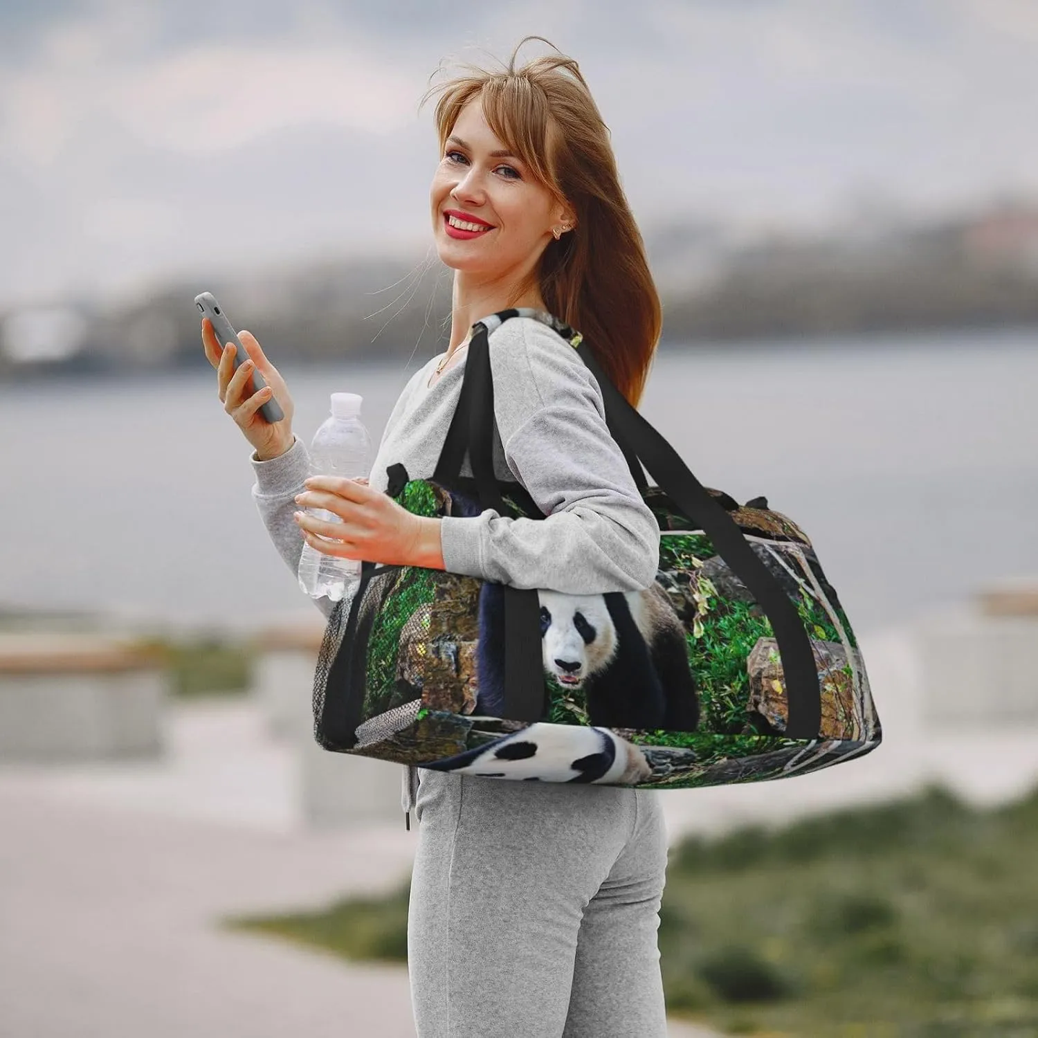 Cute Panda Travel Duffel Bag Large Foldable Waterproof Overnight Bag For Beach Swim Bags Pool Sports Gym
