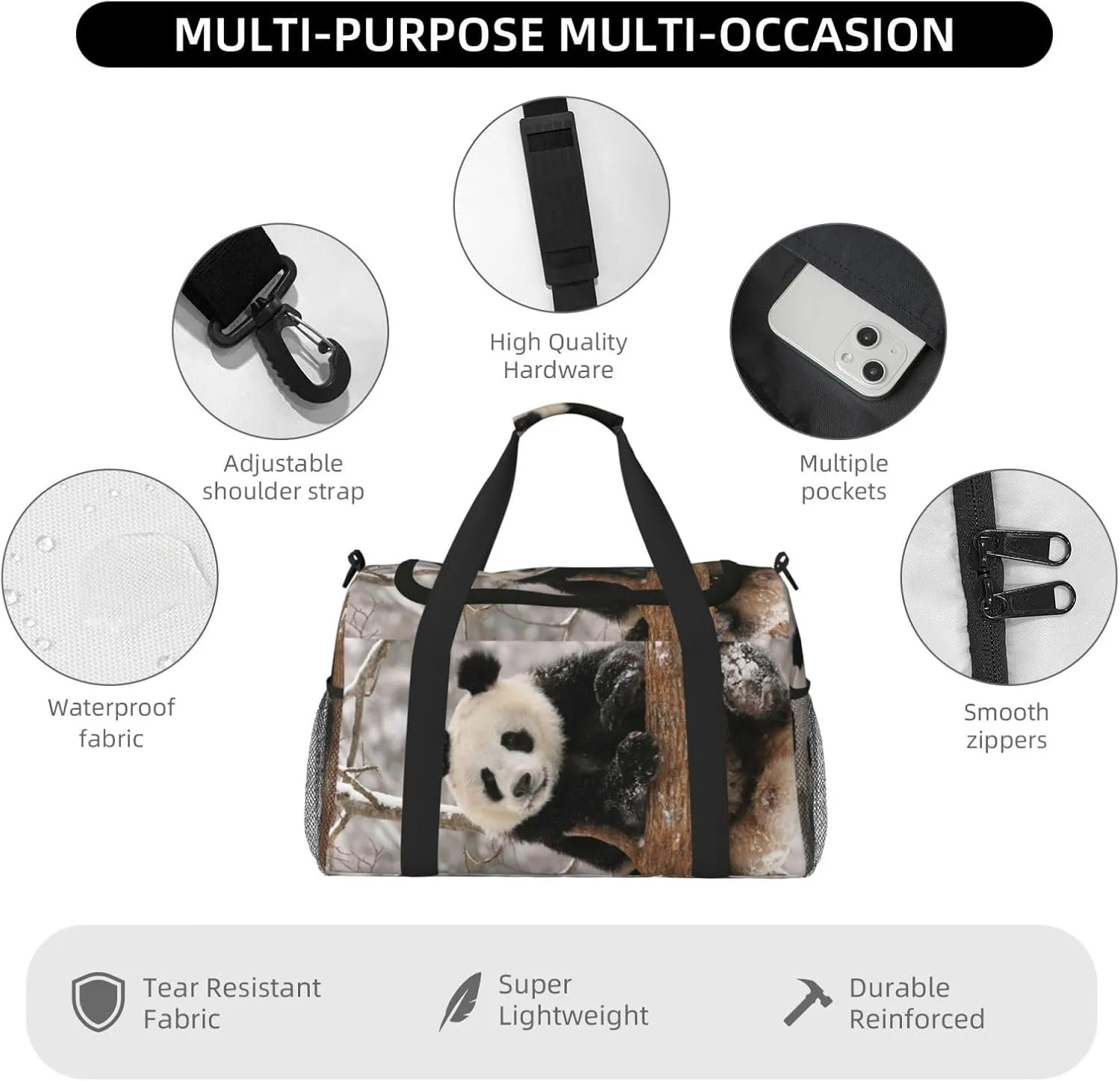 Cute Panda Travel Duffel Bag Large Foldable Waterproof Overnight Bag For Beach Swim Bags Pool Sports Gym