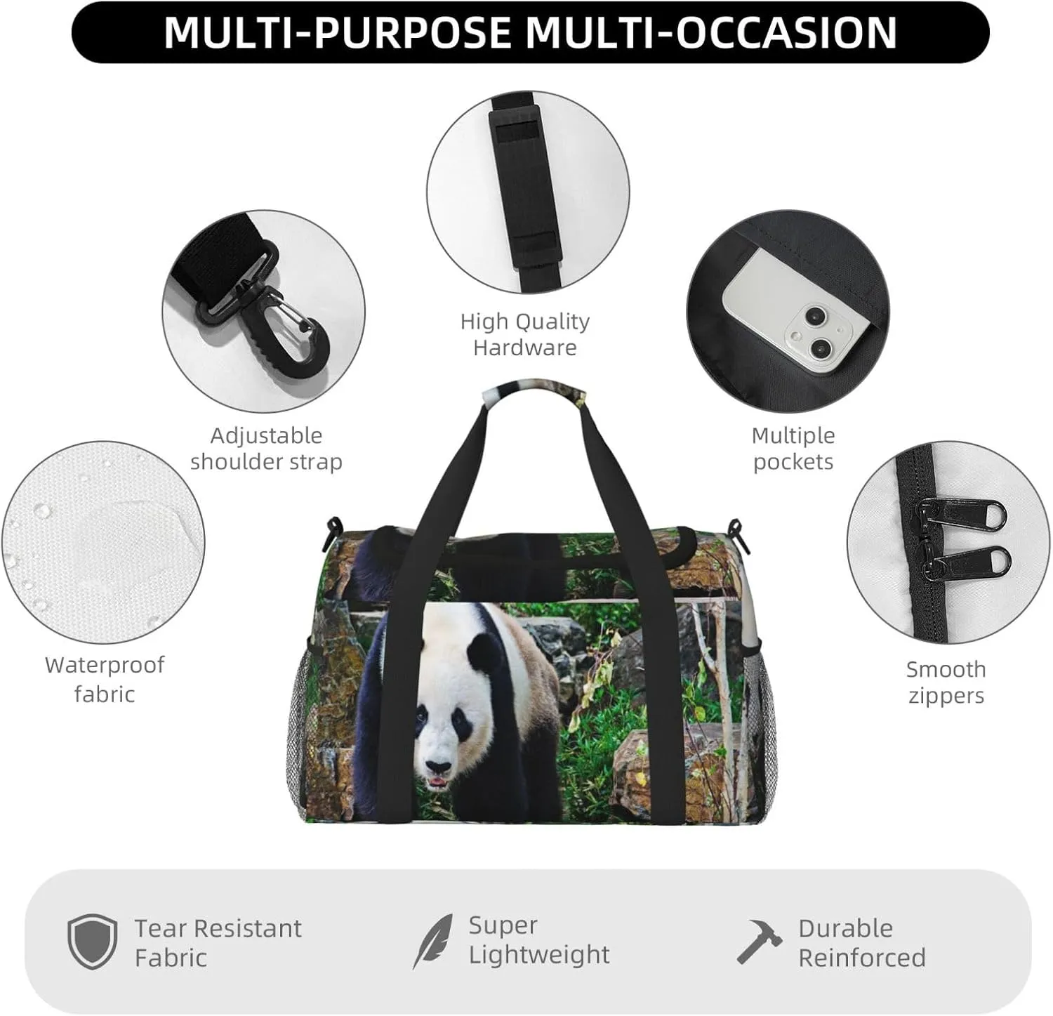 Cute Panda Travel Duffel Bag Large Foldable Waterproof Overnight Bag For Beach Swim Bags Pool Sports Gym