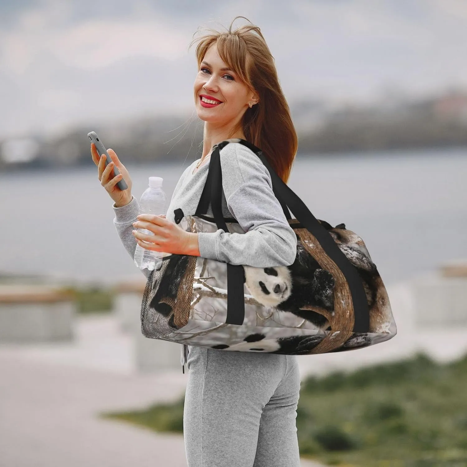 Cute Panda Travel Duffel Bag Large Foldable Waterproof Overnight Bag For Beach Swim Bags Pool Sports Gym
