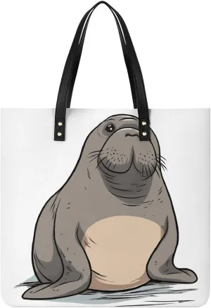 Cute Walrus Leather Tote Handbag Top Handle Ladies Shoulder Bags Large Travel Messenger Gym Totes Work Bags Tote Bag for Women