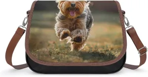 Cute Yorkshire Terrier Dog Messenger Bag for Women PU Leather Crossbody Bags Shoulder Handbags Purse