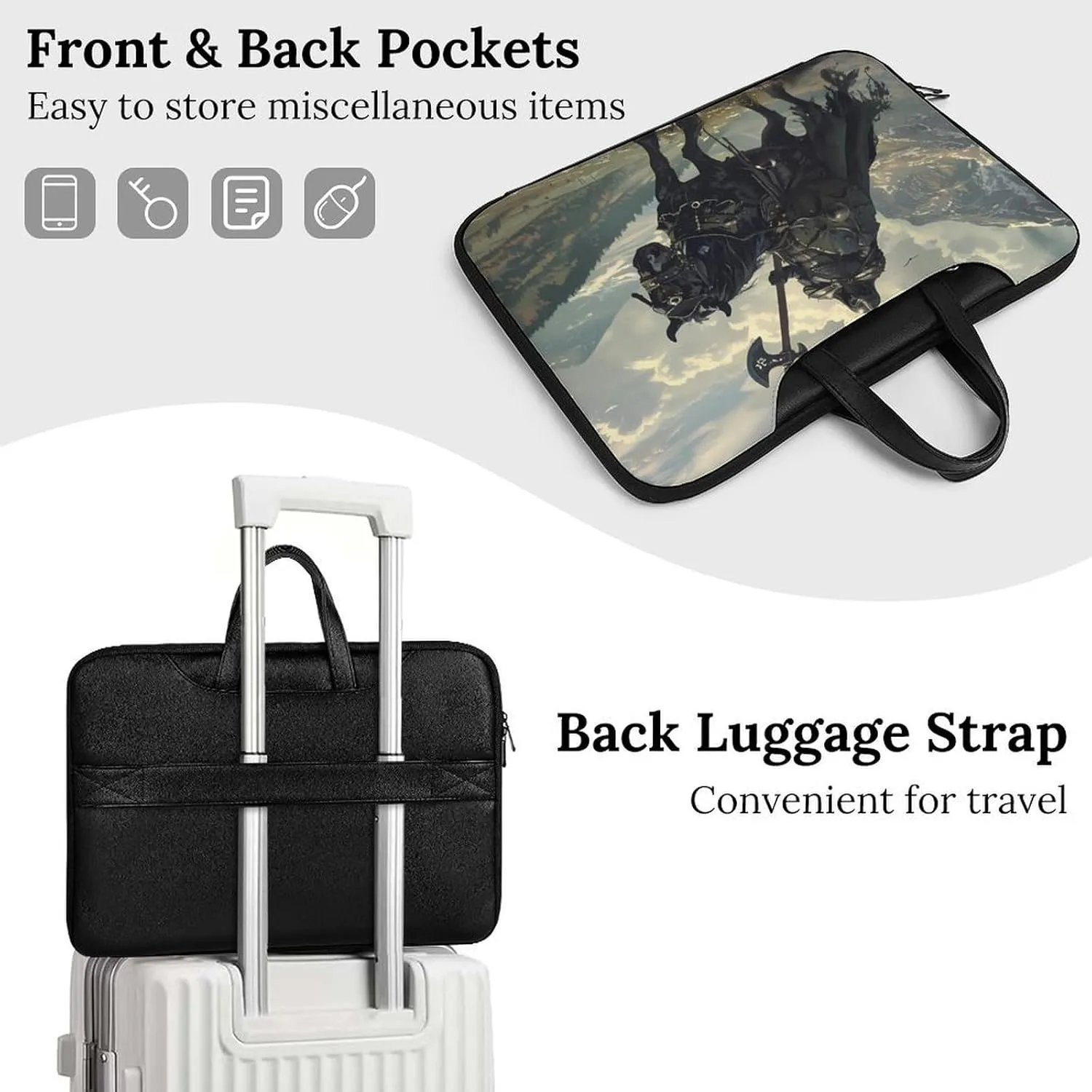 Death Dealer Viking On Horse Laptop Bag PU Leather Computer Tote Bag Carrying Case Messenger Bag with Handle