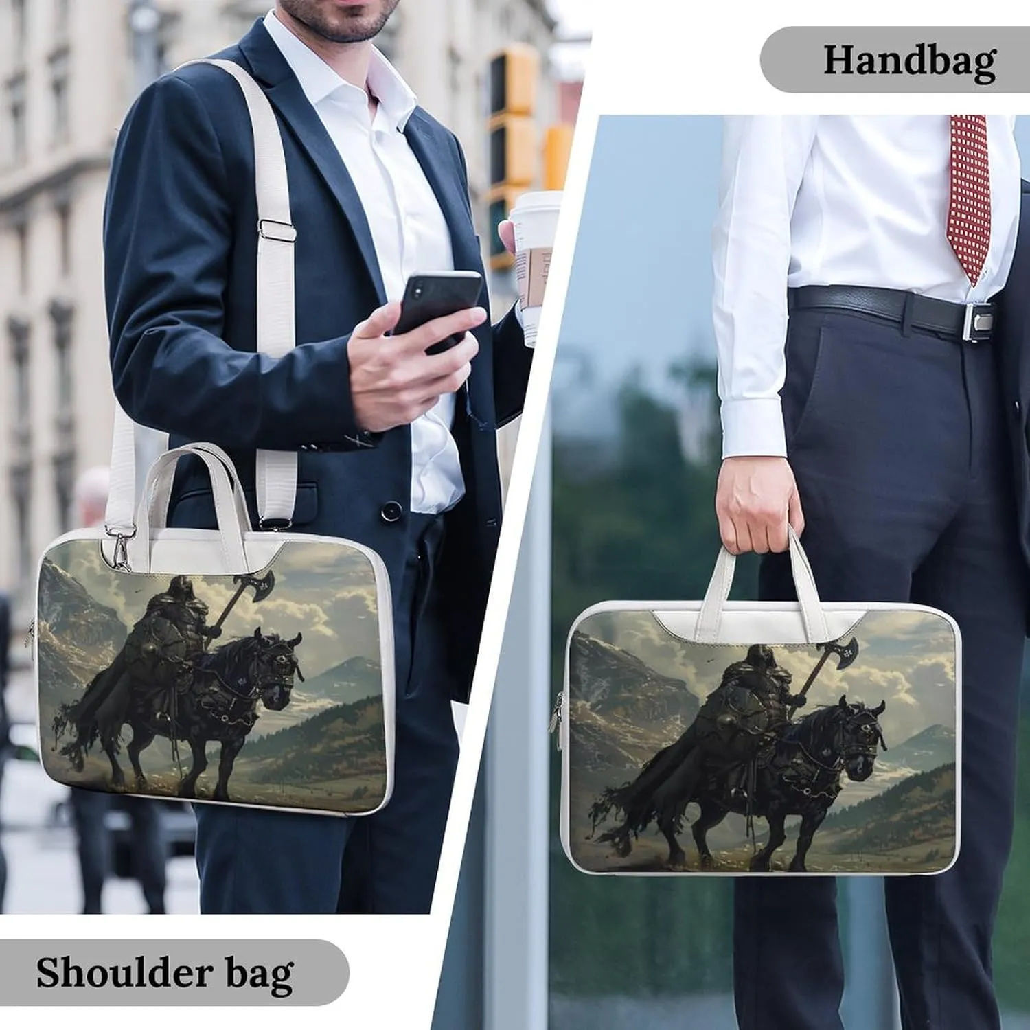 Death Dealer Viking On Horse Laptop Bag PU Leather Computer Tote Bag Carrying Case Messenger Bag with Handle