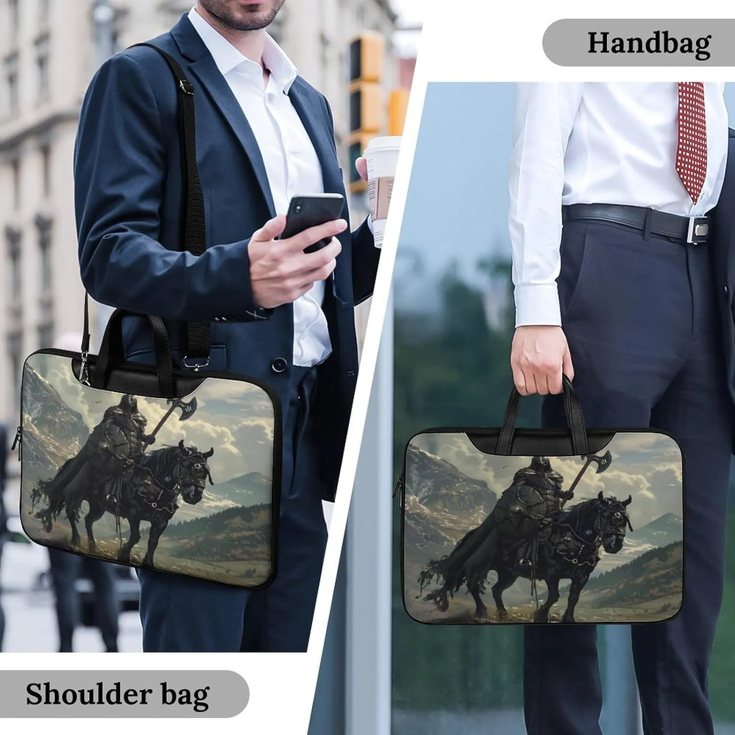 Death Dealer Viking On Horse Laptop Bag PU Leather Computer Tote Bag Carrying Case Messenger Bag with Handle