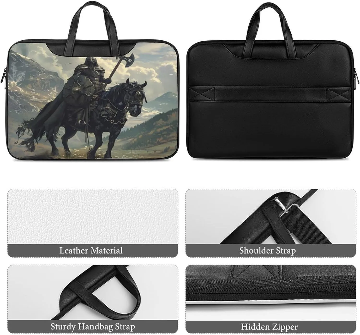 Death Dealer Viking On Horse Laptop Bag PU Leather Computer Tote Bag Carrying Case Messenger Bag with Handle