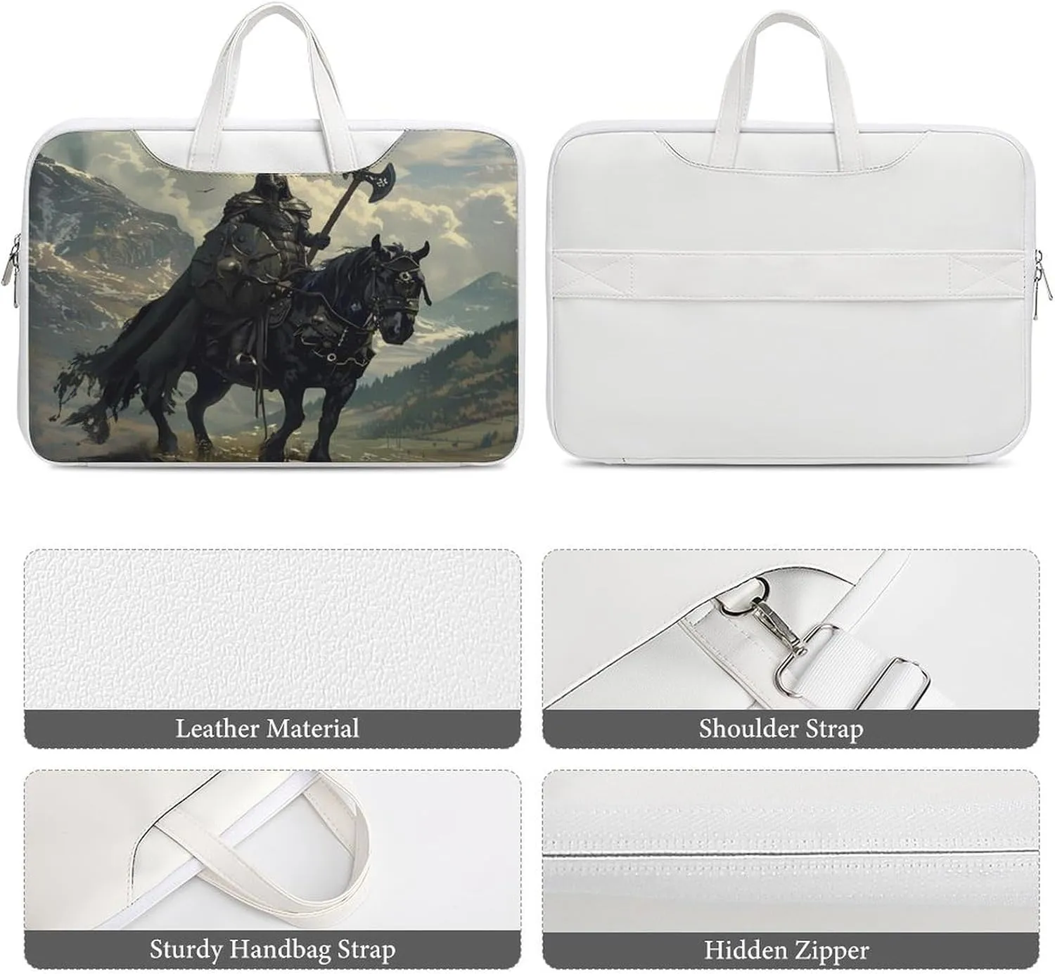 Death Dealer Viking On Horse Laptop Bag PU Leather Computer Tote Bag Carrying Case Messenger Bag with Handle