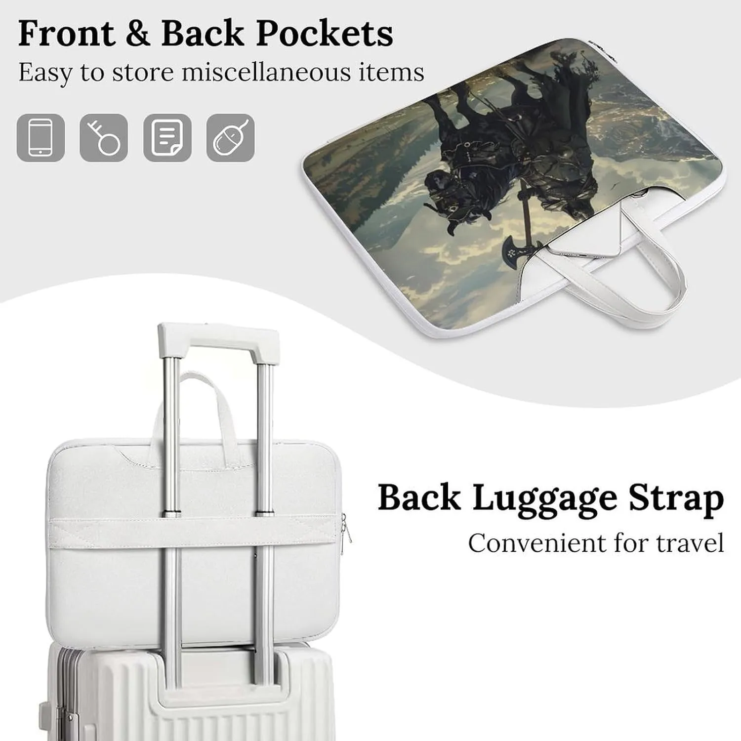 Death Dealer Viking On Horse Laptop Bag PU Leather Computer Tote Bag Carrying Case Messenger Bag with Handle