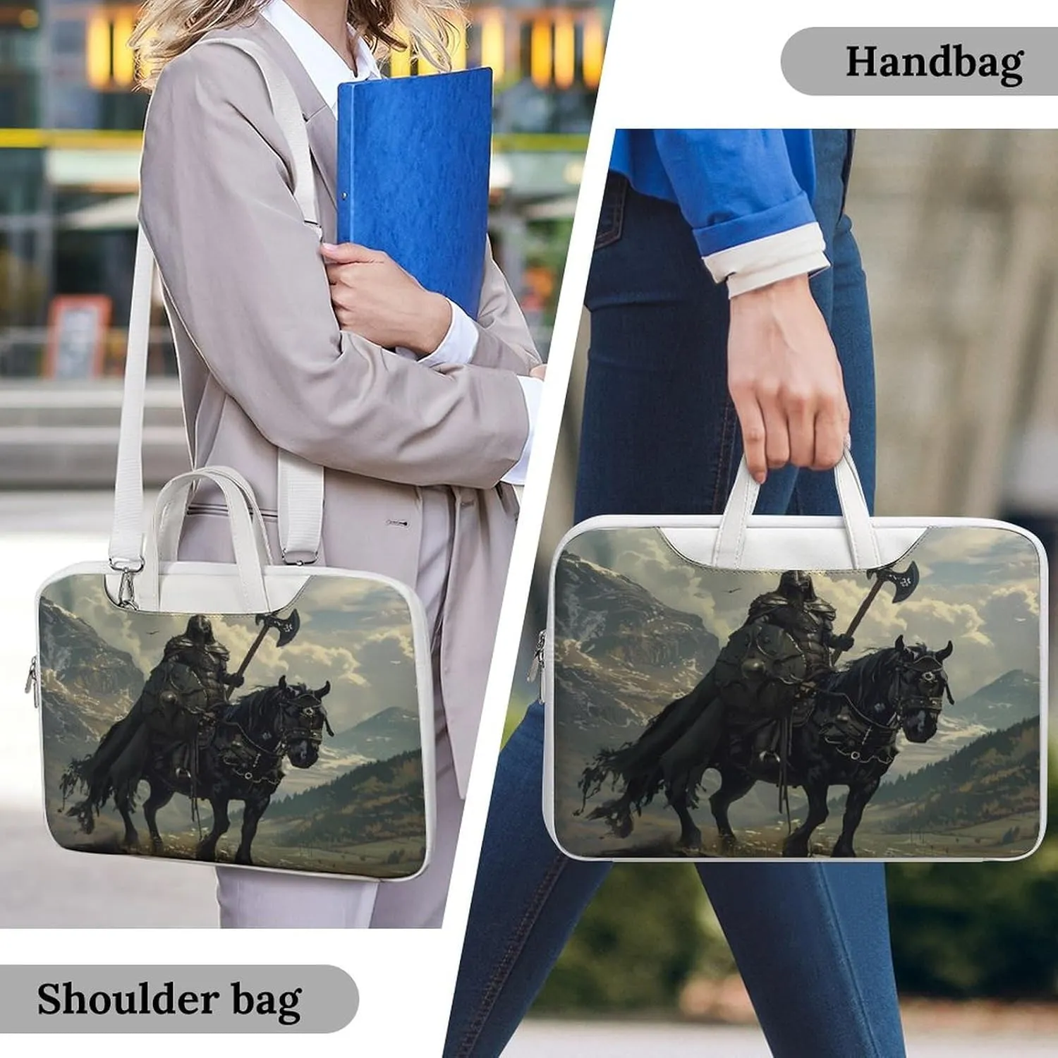 Death Dealer Viking On Horse Laptop Bag PU Leather Computer Tote Bag Carrying Case Messenger Bag with Handle