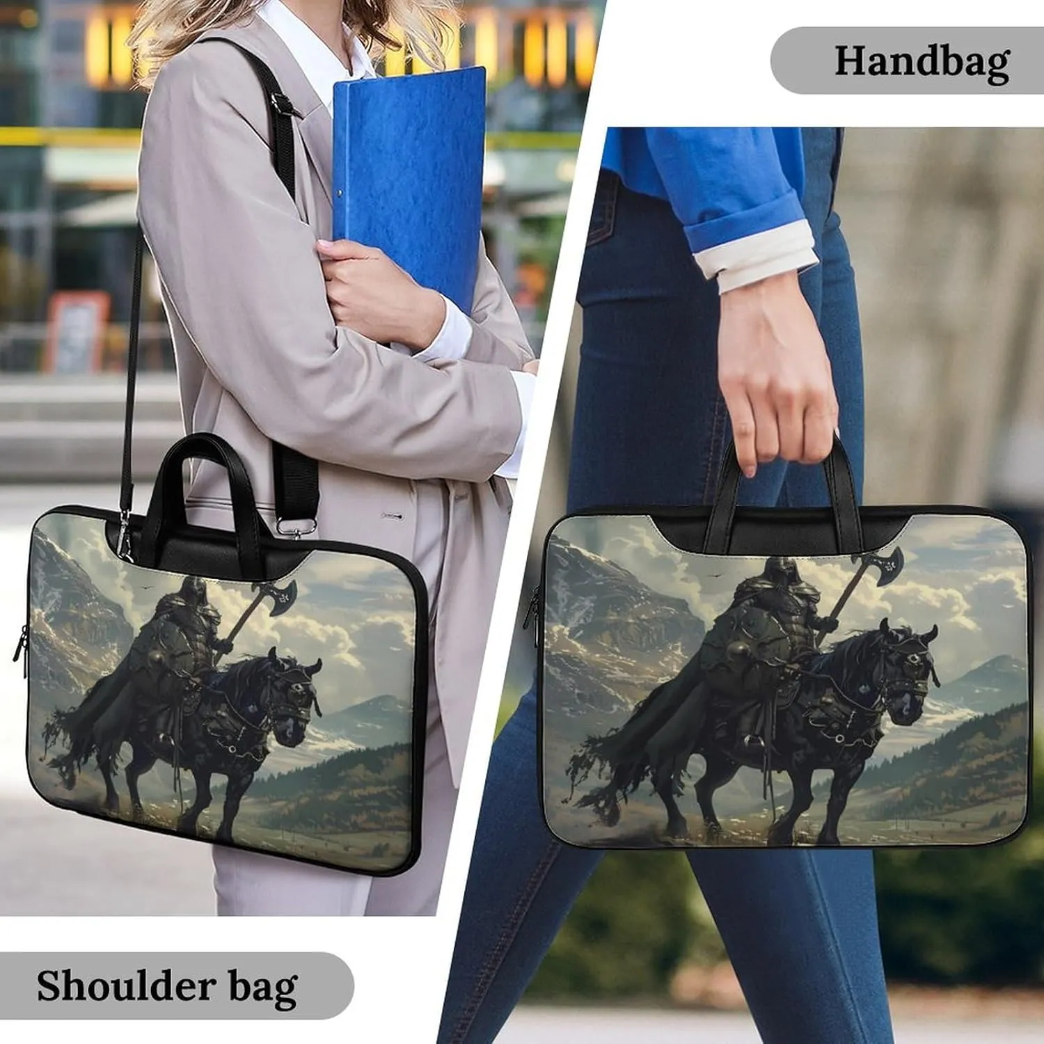 Death Dealer Viking On Horse Laptop Bag PU Leather Computer Tote Bag Carrying Case Messenger Bag with Handle
