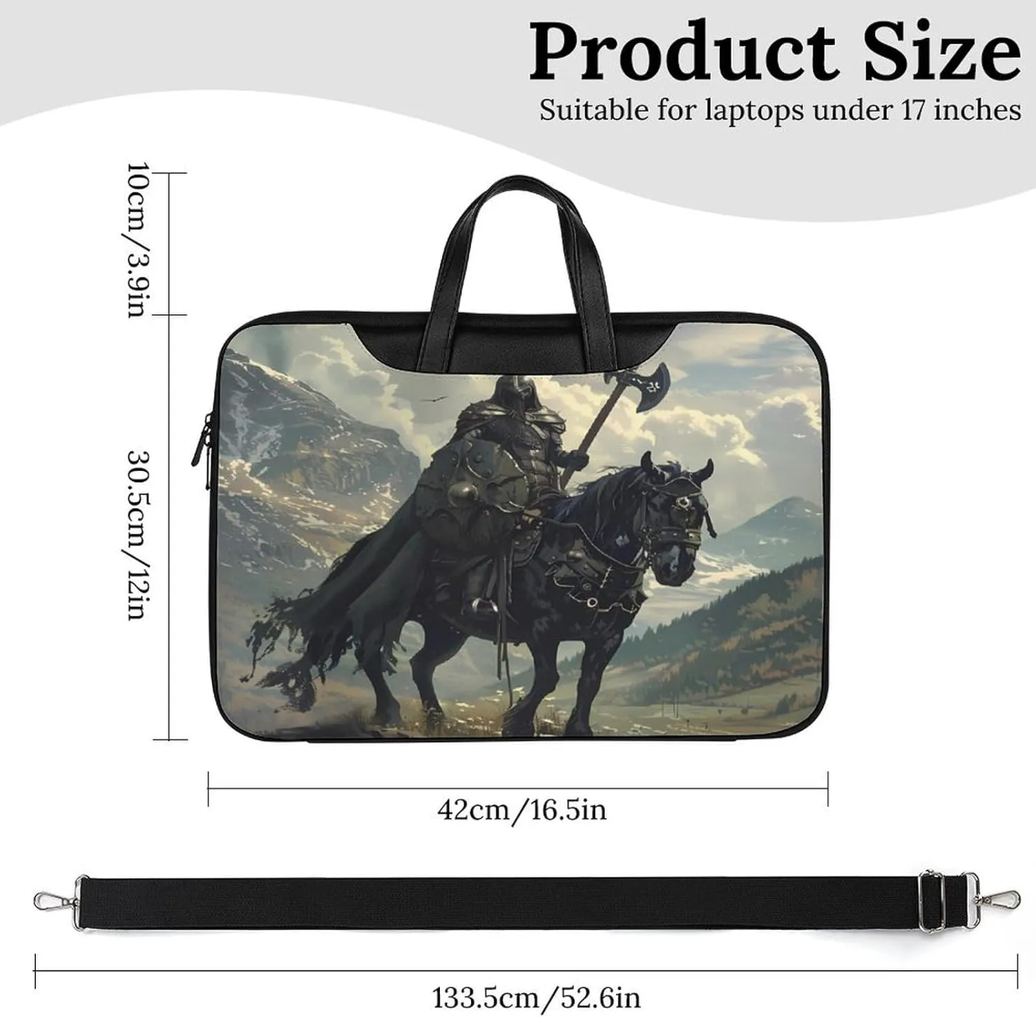 Death Dealer Viking On Horse Laptop Bag PU Leather Computer Tote Bag Carrying Case Messenger Bag with Handle