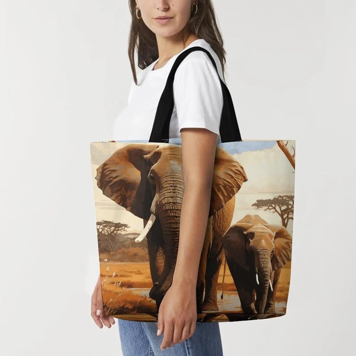 Depict A Leopard Beach Bag Reusable Tote Bag Foldable Grocery Bags Women Shopping Bags for Daily Essentials