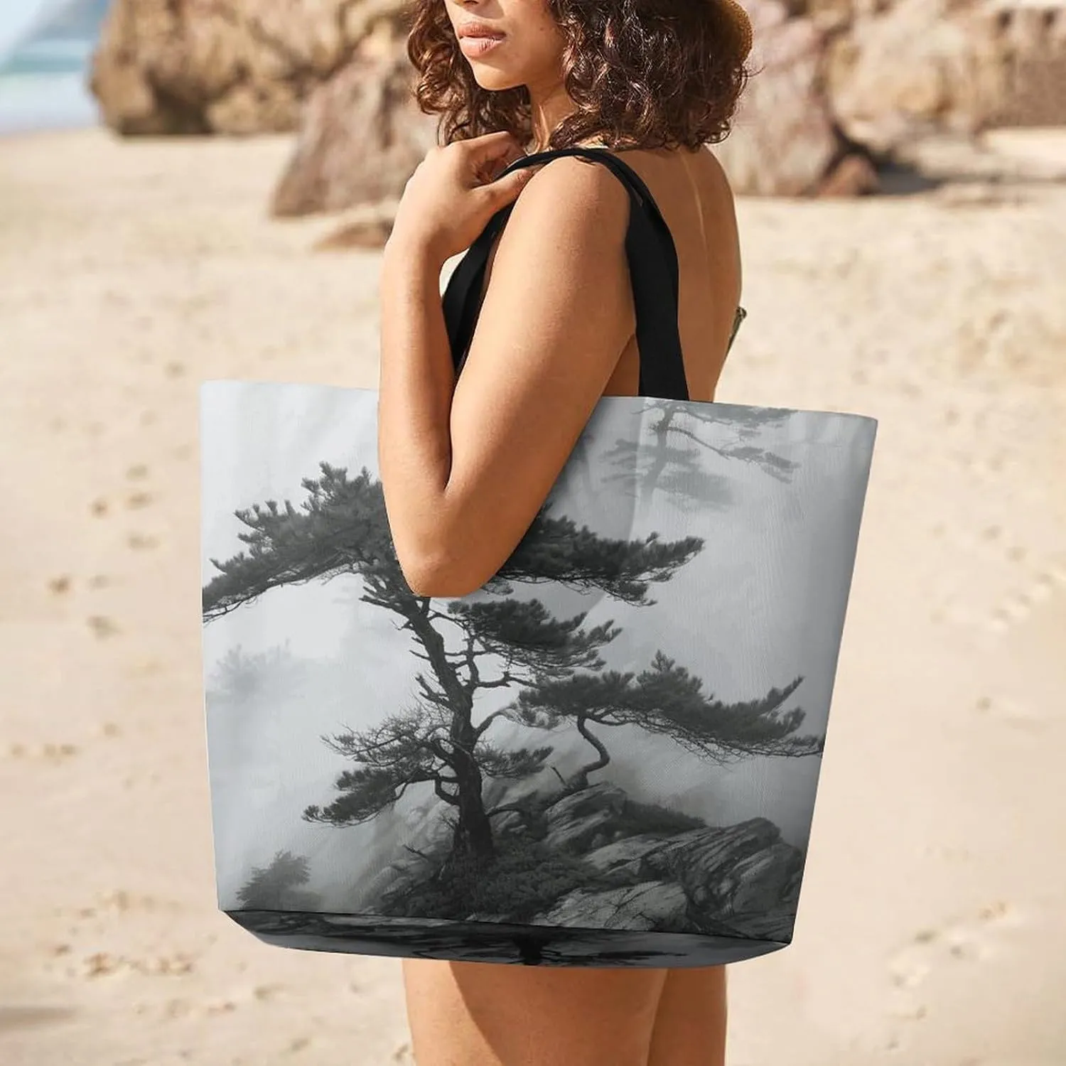 Depict A Leopard Beach Bag Reusable Tote Bag Foldable Grocery Bags Women Shopping Bags for Daily Essentials