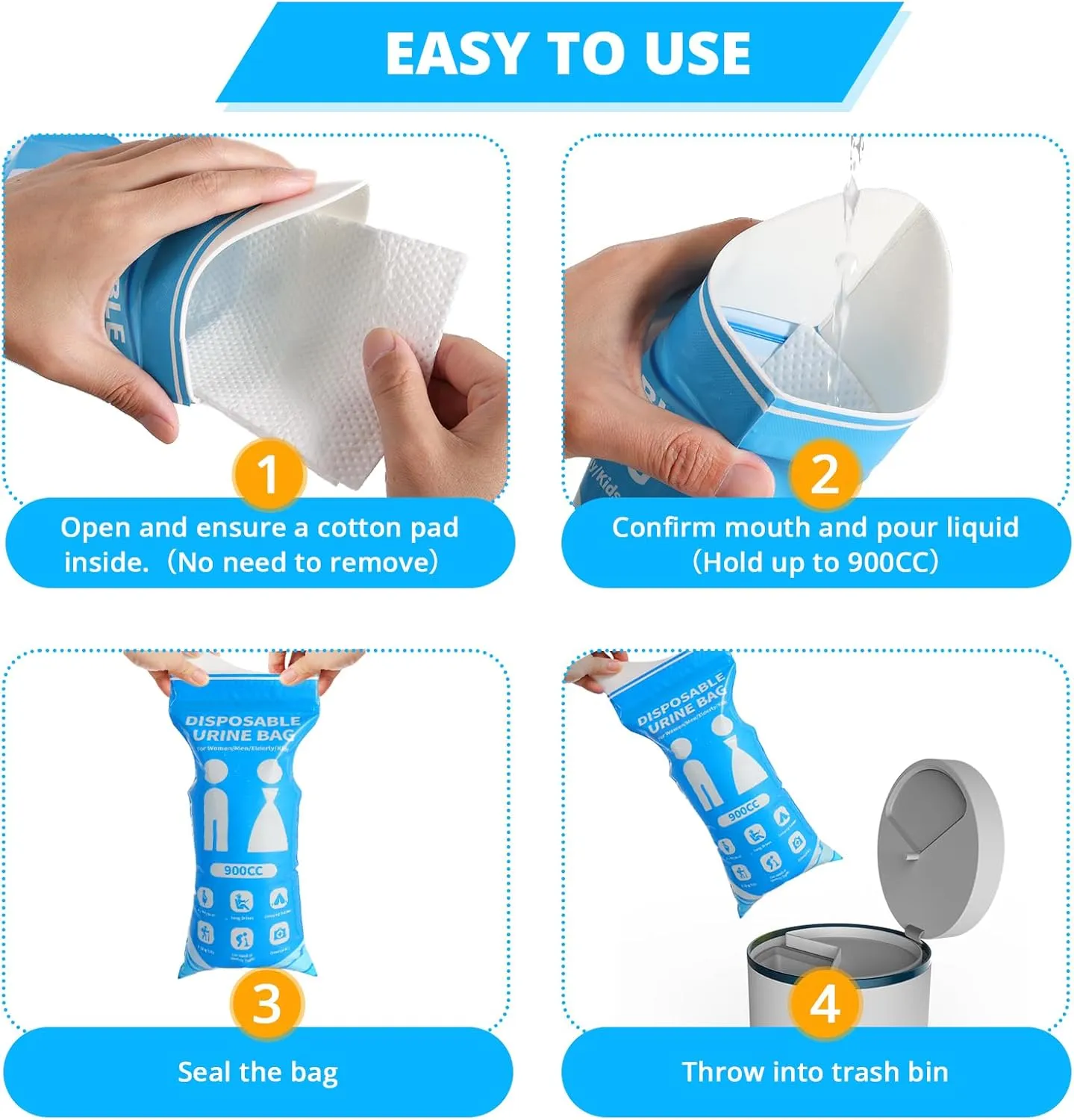 Disposable Urine Bag for Travel - 900ML Portable Pee Bags for Women Men 8/12/20/24/28 PCS Emergency Vomit Bags Urinal Toilet for Car Camping, Road Trip,Traffic Jam, Pregnant, Kid, Patient