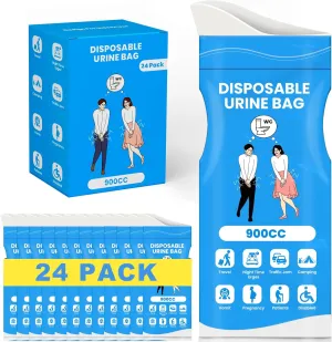 Disposable Urine Bags, 900ML Pee Bags for Women Men Emergency Use, 8/12/24 Pcs Unisex Urine Vomit Bag for Camping, Hiking, Traffic Jams, Road Trips, Pregnant, Patients