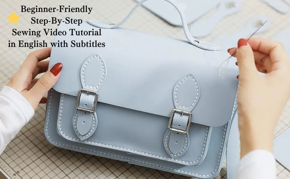 DIY Purse Bag Satchel Making Kit Cambridge Sewing Pattern Wallet PU Leather Material Craft Tool Set Handmade Handbag Shoulder Bag pdf Sew Knit Stitch Woman Girl Birthday Holiday Day Gift (2.Green)