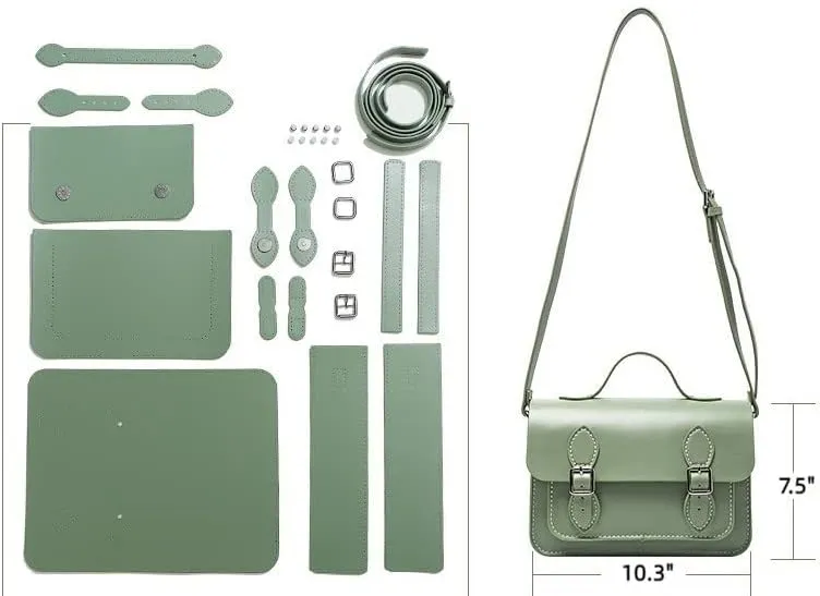 DIY Purse Bag Satchel Making Kit Cambridge Sewing Pattern Wallet PU Leather Material Craft Tool Set Handmade Handbag Shoulder Bag pdf Sew Knit Stitch Woman Girl Birthday Holiday Day Gift (2.Green)