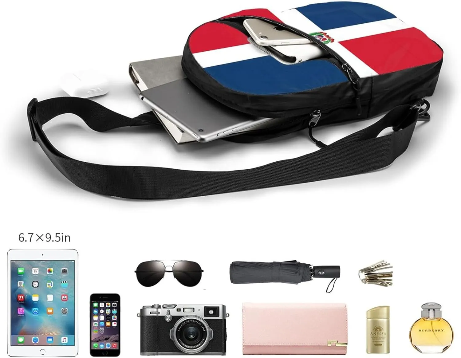 Dominican Flag Packable Crossbody Bag Portable Sling Bags Foldable Travel Daypack Reusable Sports Shoulder Backpack Diagonally Chest Bag for Workout
