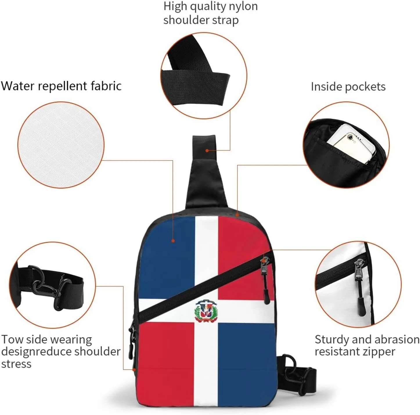 Dominican Flag Packable Crossbody Bag Portable Sling Bags Foldable Travel Daypack Reusable Sports Shoulder Backpack Diagonally Chest Bag for Workout