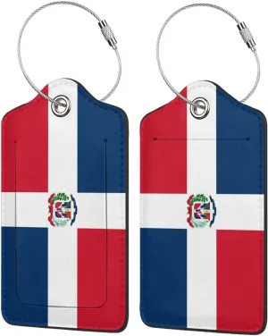 Dominican Republic Flag Luggage Tags for Travel, Stainless Steel & Leather, Personalized Engraved, Durable Bag Tags 2 PCS