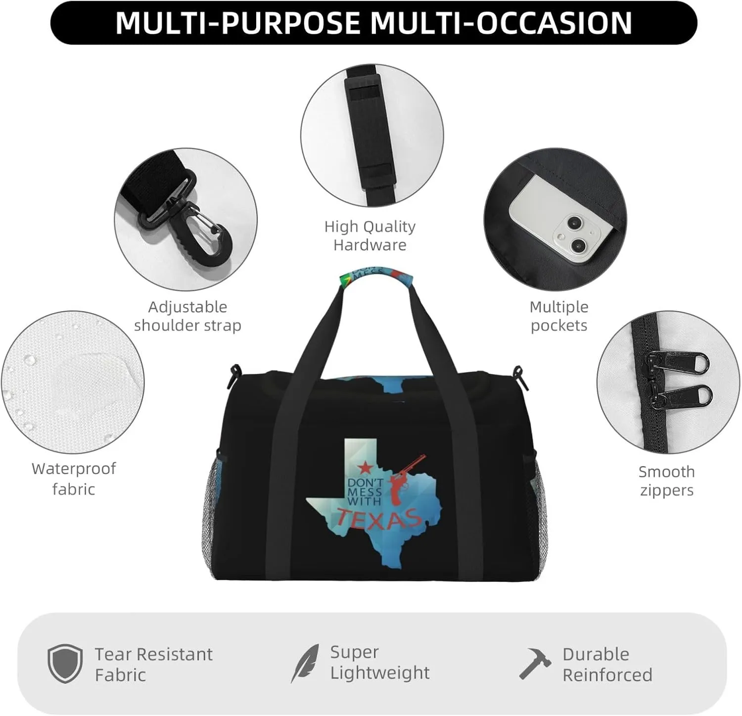 Dont Mess With Texas Travel Duffel Bag Large Foldable Waterproof Overnight Bag For Beach Swim Bags Pool Sports Gym