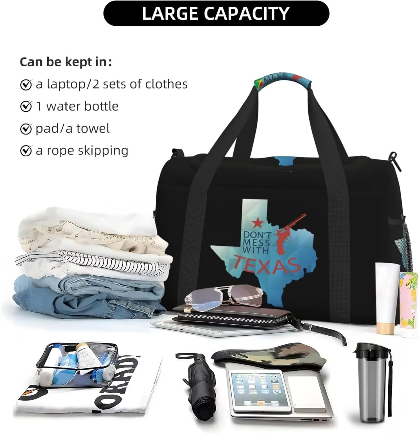 Dont Mess With Texas Travel Duffel Bag Large Foldable Waterproof Overnight Bag For Beach Swim Bags Pool Sports Gym