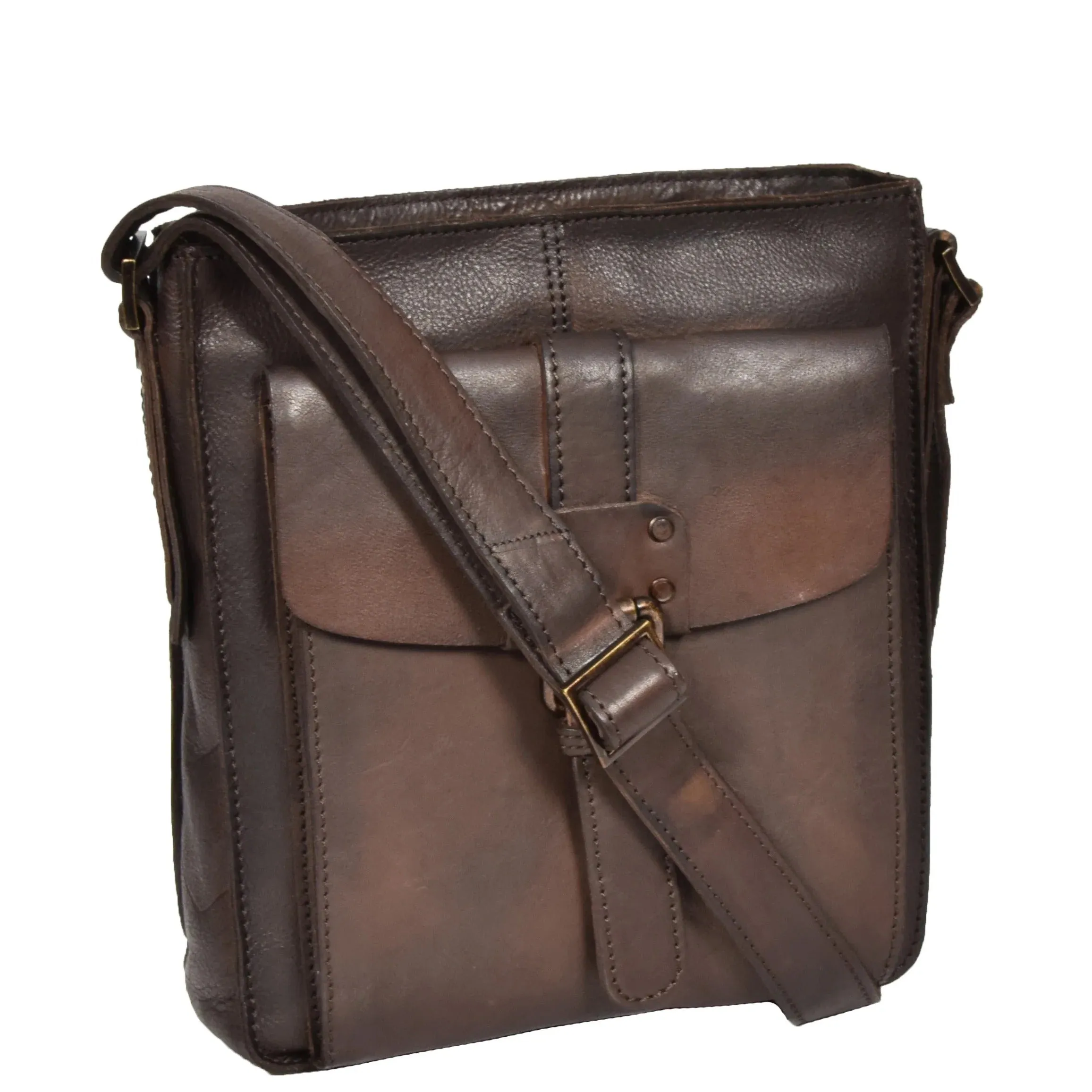 DR275 Mens Real Leather Vintage Body Bag Classic Brown