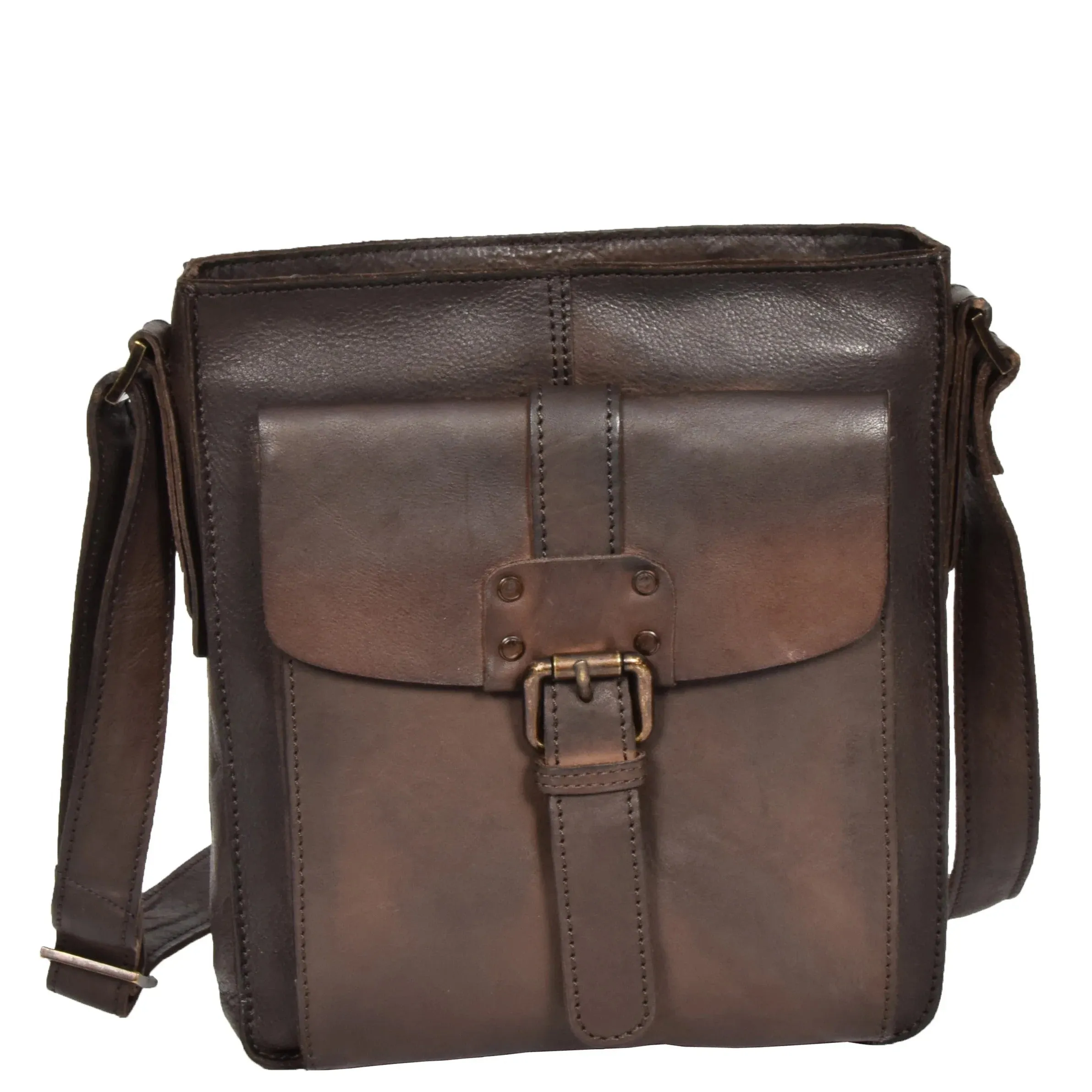DR275 Mens Real Leather Vintage Body Bag Classic Brown