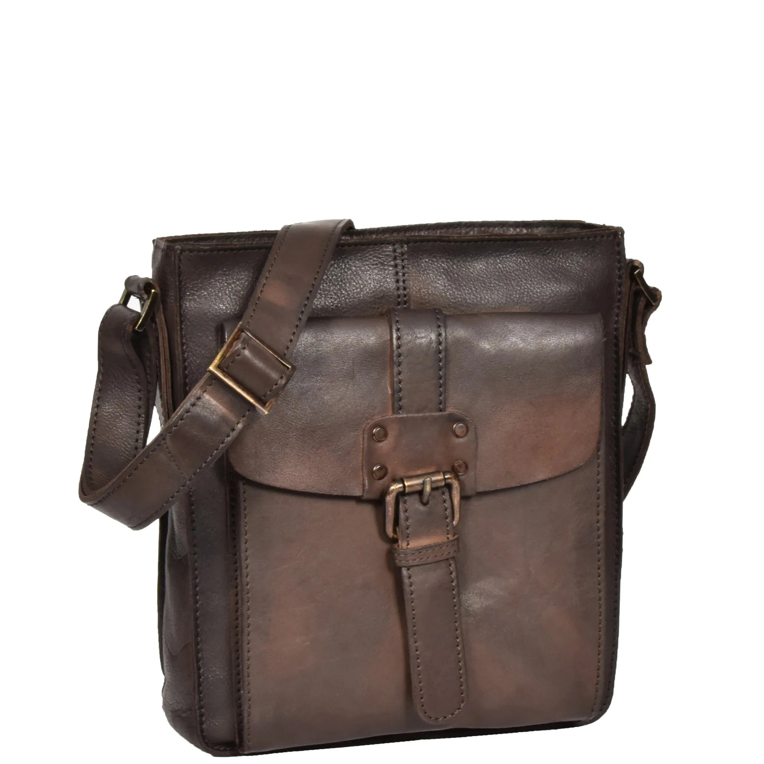 DR275 Mens Real Leather Vintage Body Bag Classic Brown