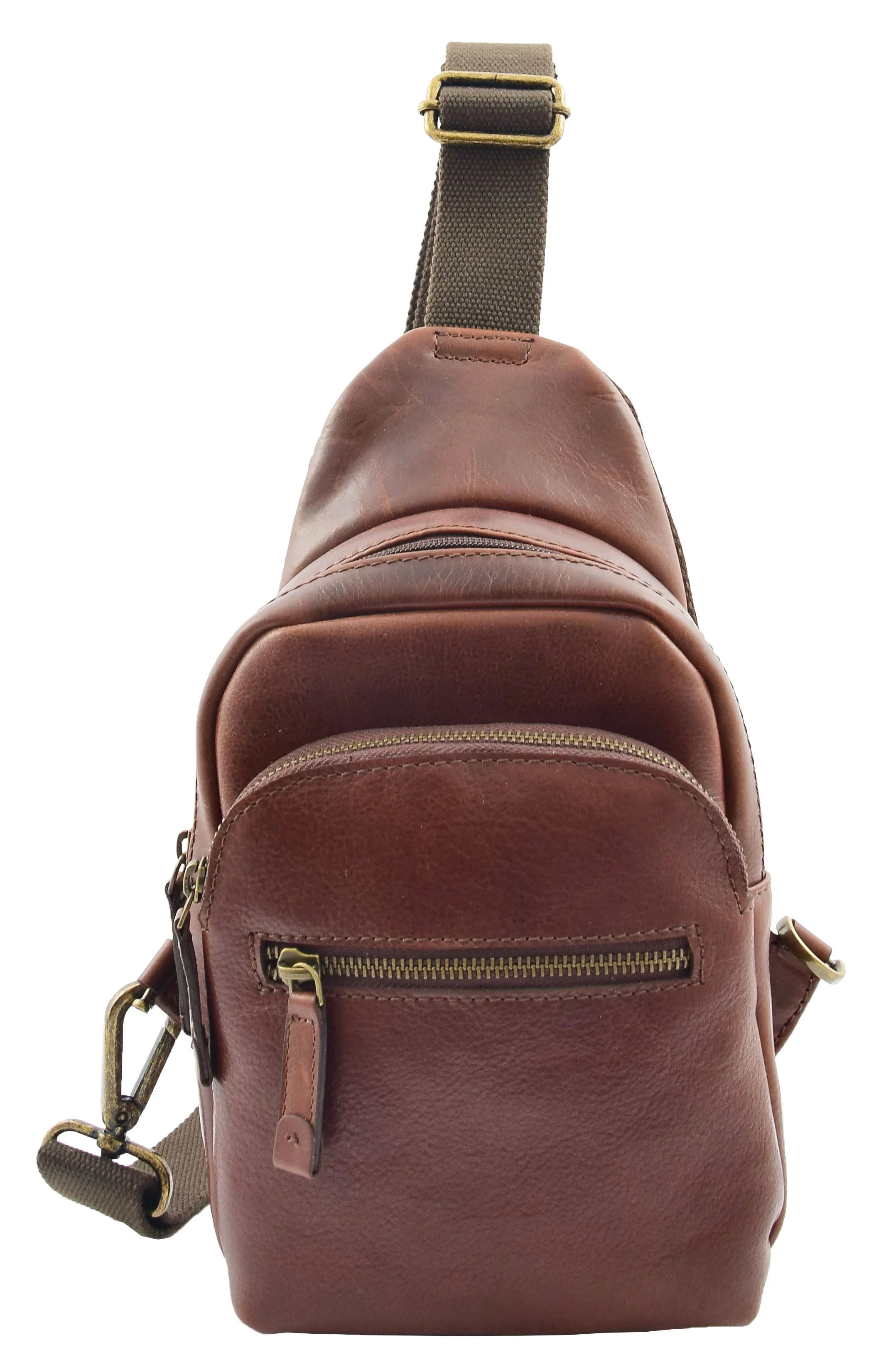 DR295 Real Leather Cross Body Chest Bag Brown
