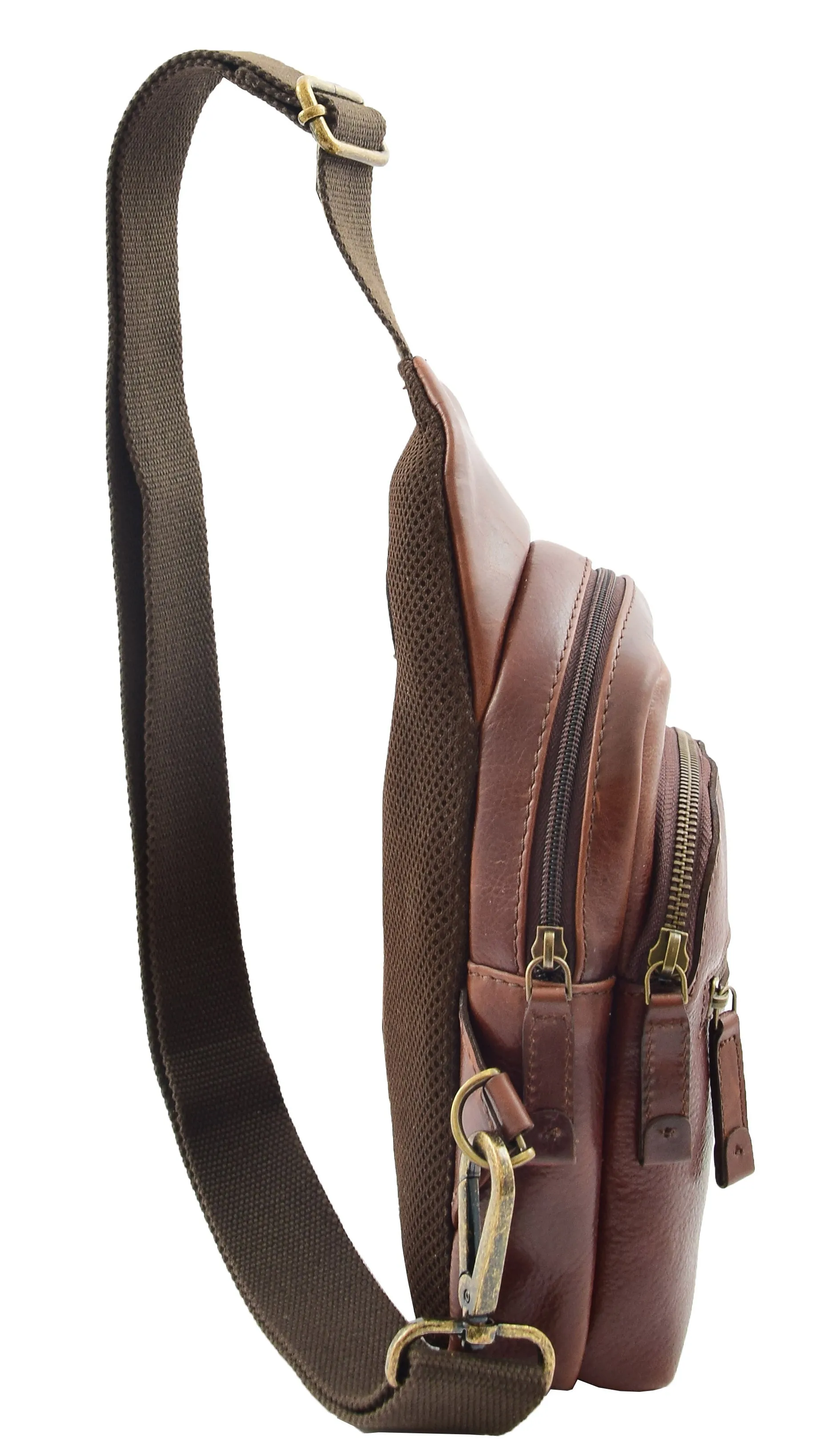 DR295 Real Leather Cross Body Chest Bag Brown